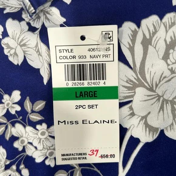 Miss Elaine 2 Pc Notched Collar &amp; Long Pants Pajama Set L