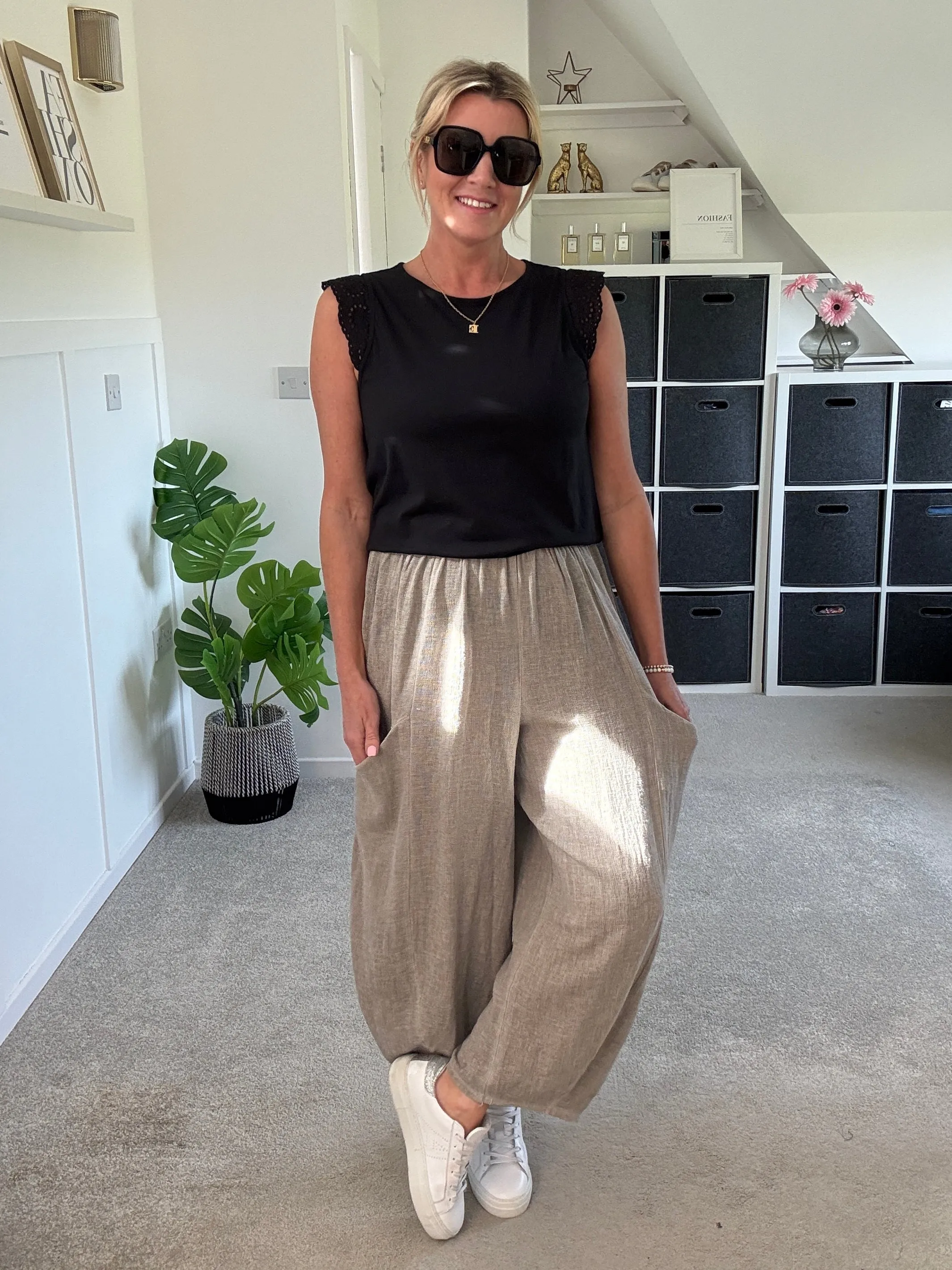 Mocha Washed Linen Barrel Pocket Trousers