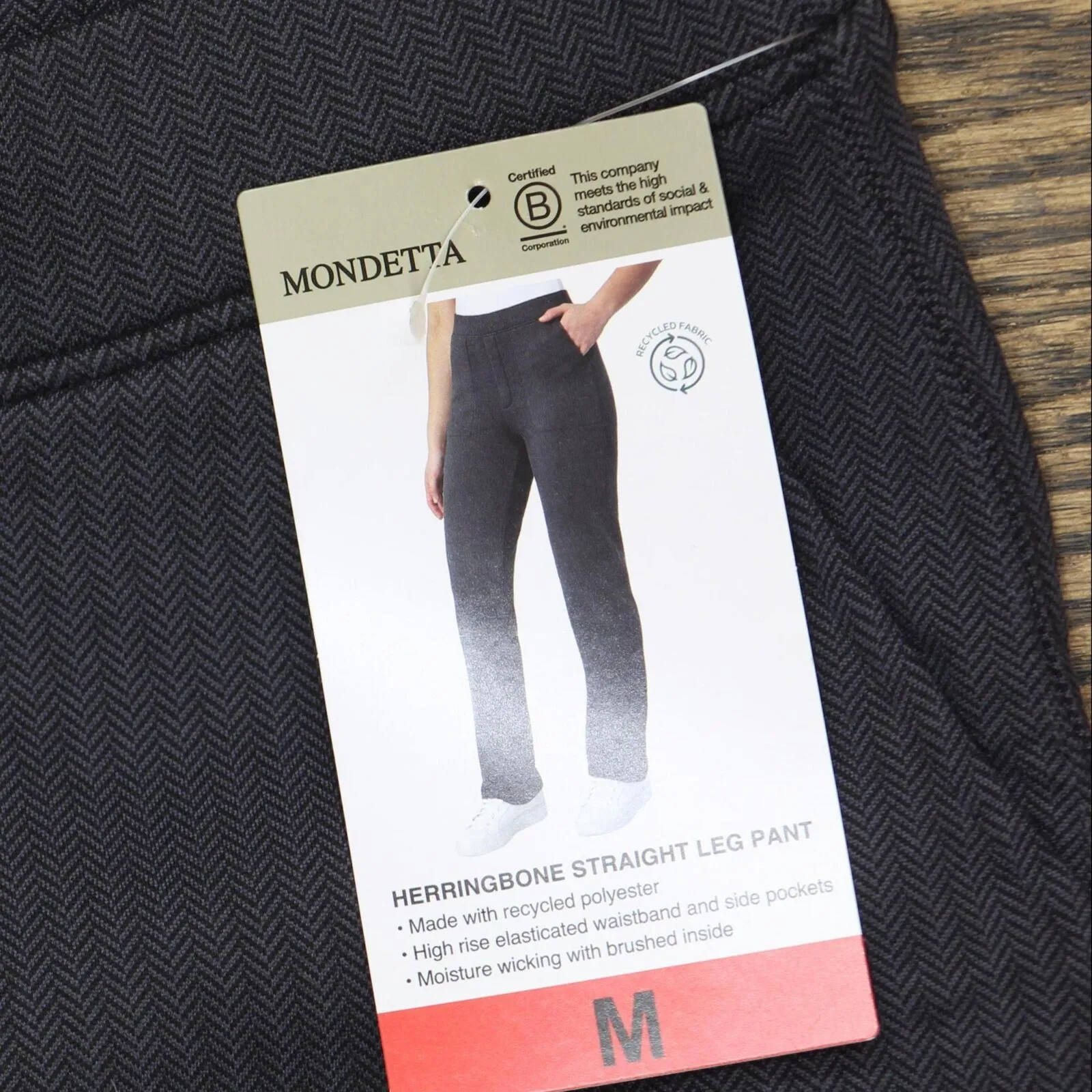 Mondetta Womens Knit Fleece Lined Herringbone Straight Leg Pants 180914