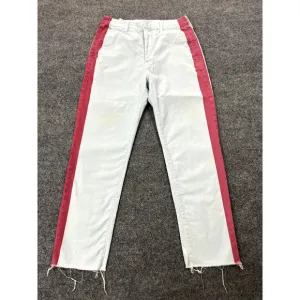 Mother Womens The Shaker Prep Fray Pants 27 Striped Ankle Killing Time Blue/Red