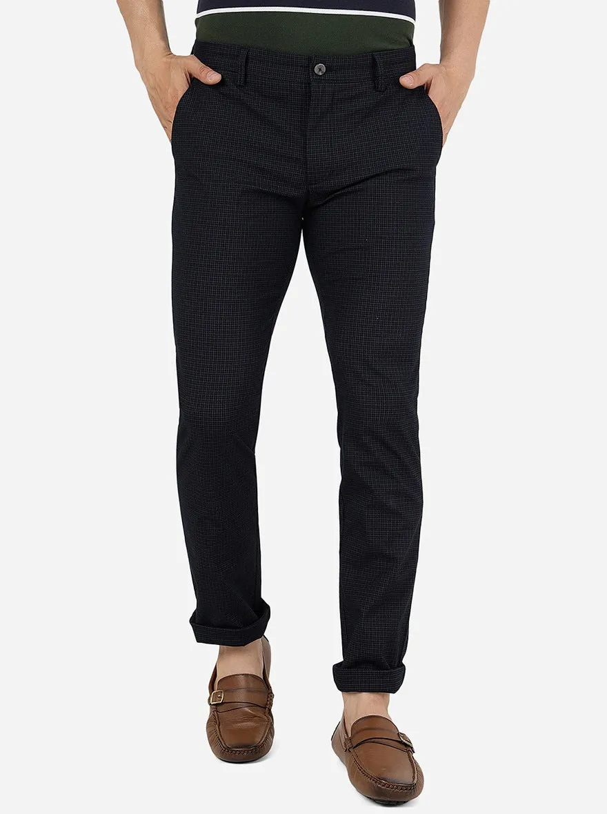 Navy Blue Solid Super Slim Fit Casual Trouser | Greenfibre