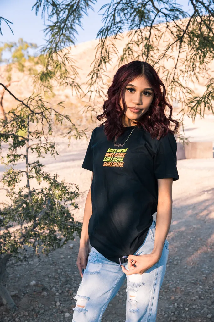 Neon Yellow/Neon Orange SA Stacked (Quadruple) | Black Tee