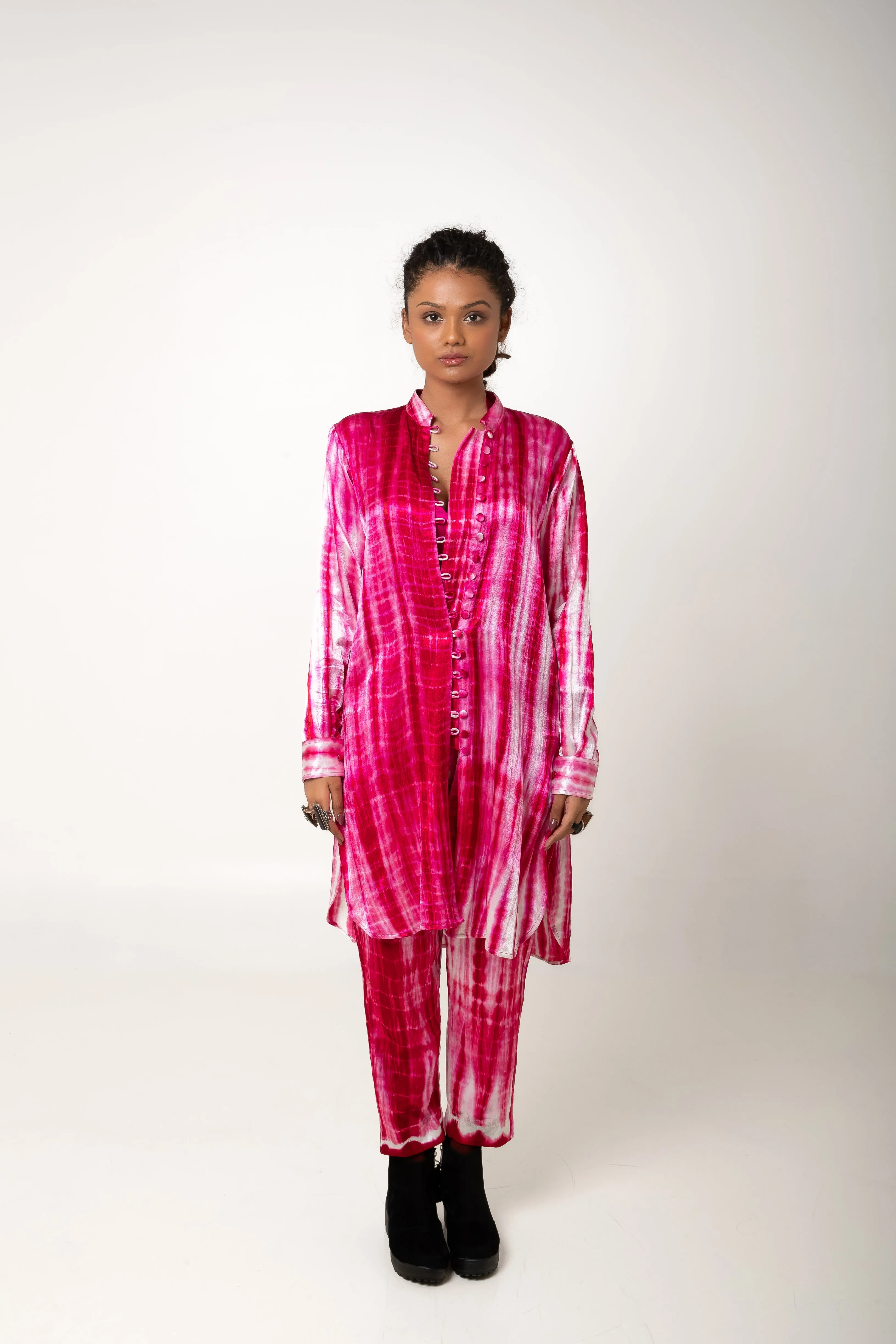 New Season Summer/Fall 2024-Pants Tie Dyed Mashru Silk Gulabo Pink White -Ka-Sha - Fashion Edit Aseem