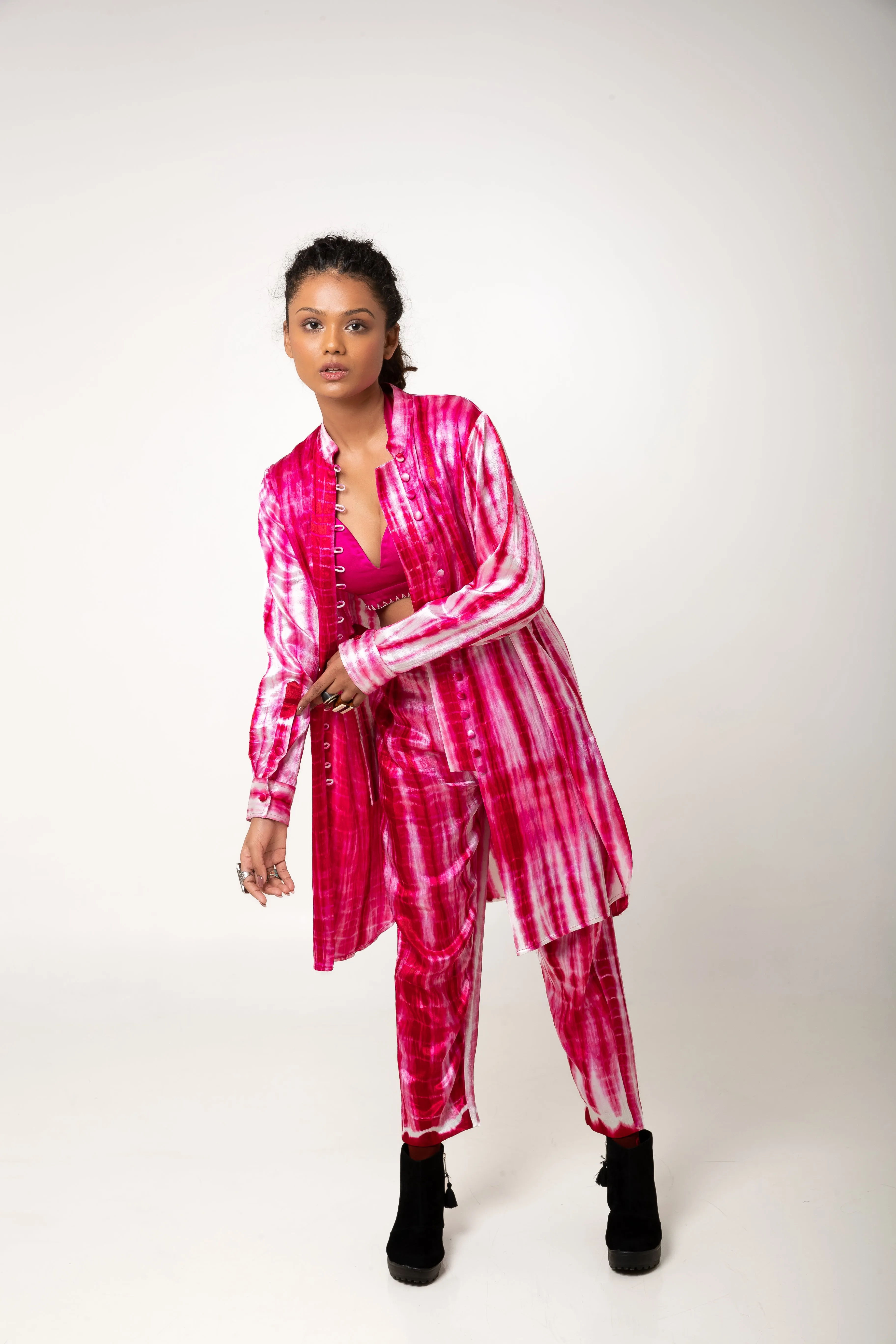 New Season Summer/Fall 2024-Pants Tie Dyed Mashru Silk Gulabo Pink White -Ka-Sha - Fashion Edit Aseem