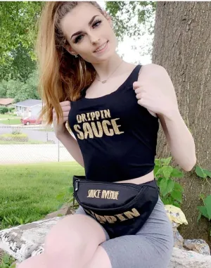 OG Gold Glitter Drippin Sauce | Black Crop Top Tank