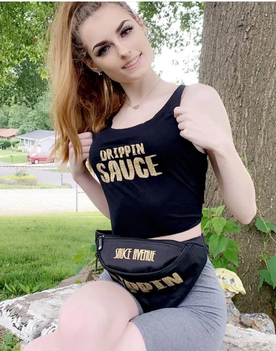 OG Gold Glitter Drippin Sauce | Black Crop Top Tank