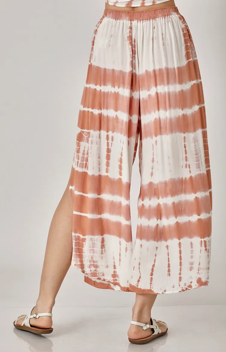 Overlap Front Slit Tie Dye Pants