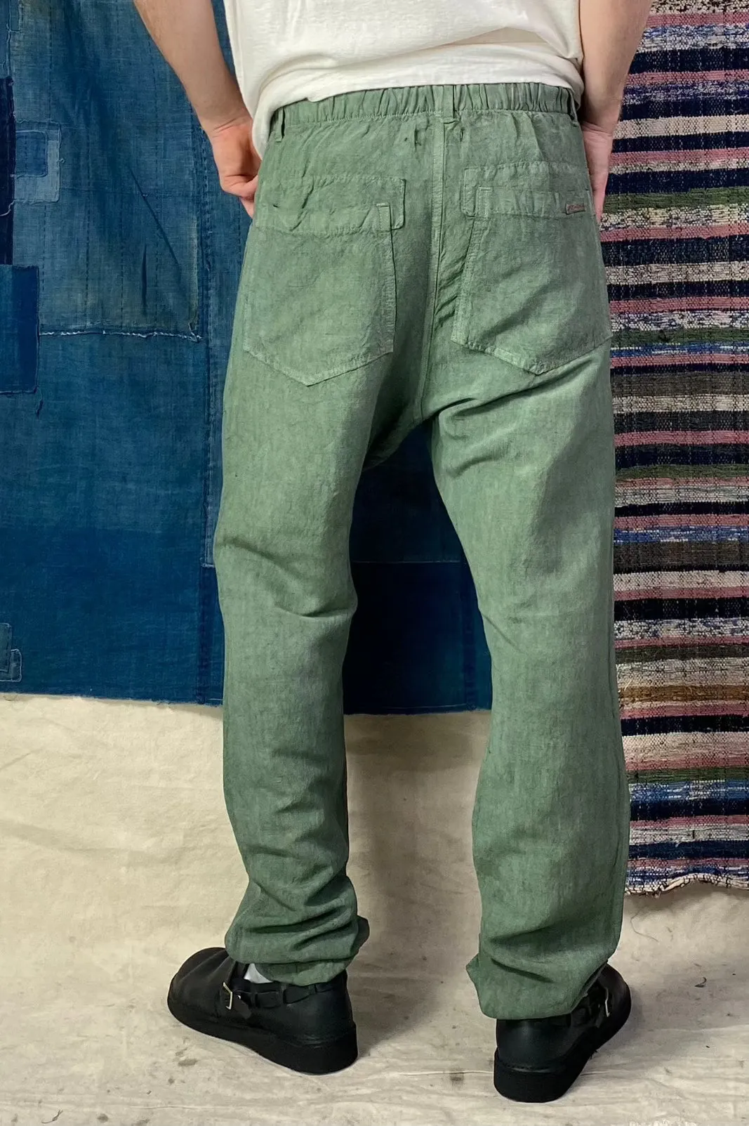 P38 Wild Silk & Hemp Uneven Dye Military Green
