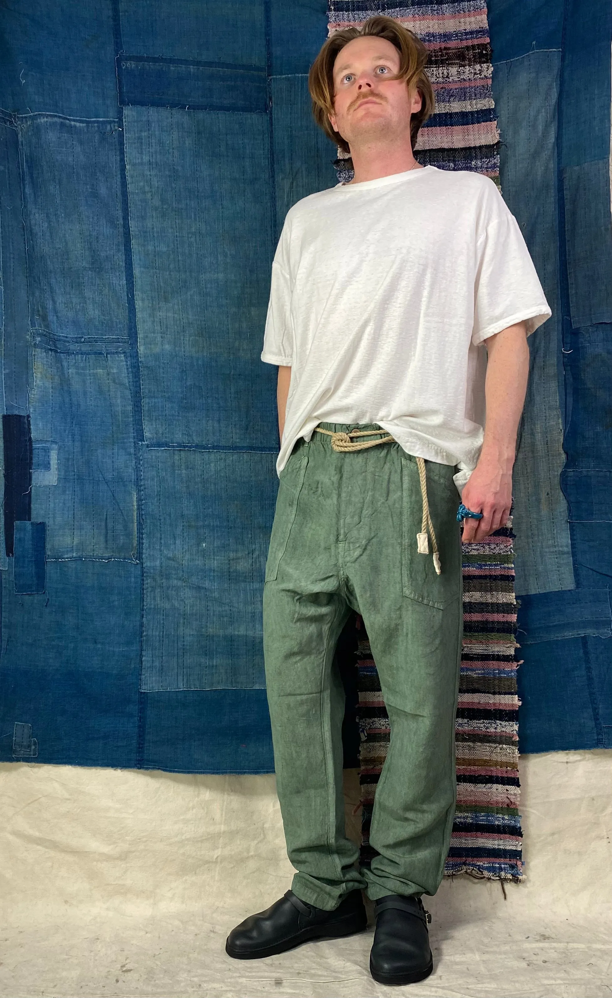 P38 Wild Silk & Hemp Uneven Dye Military Green