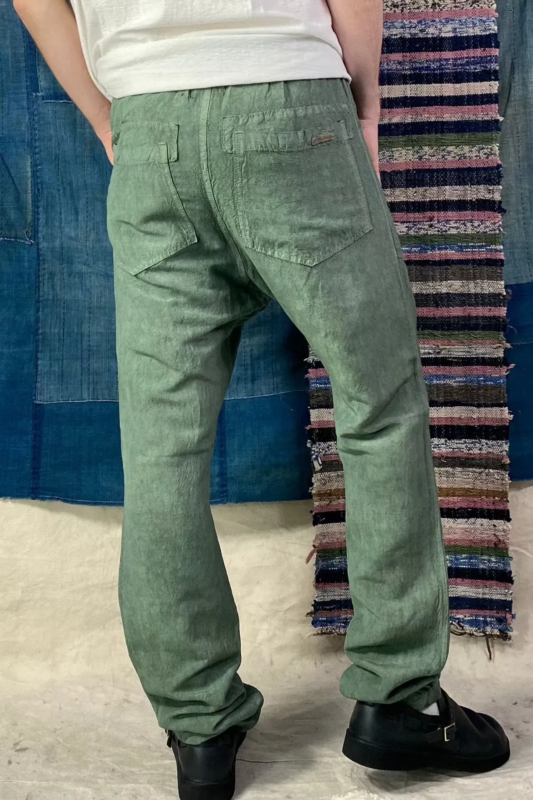 P38 Wild Silk & Hemp Uneven Dye Military Green