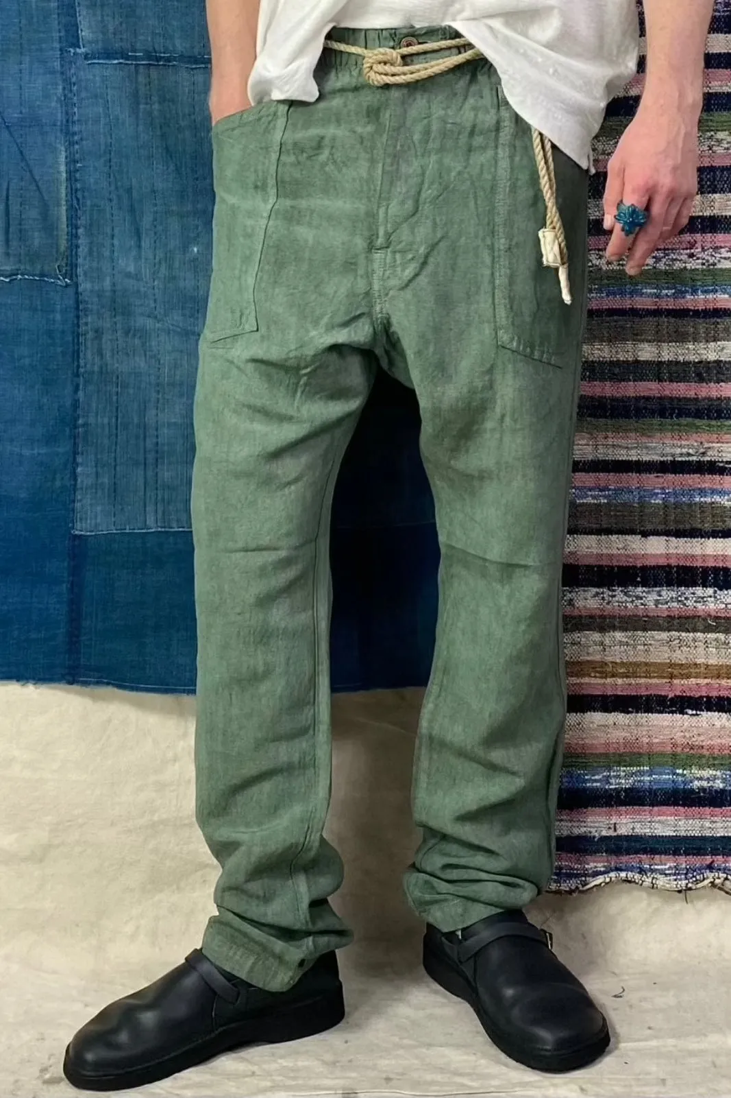 P38 Wild Silk & Hemp Uneven Dye Military Green