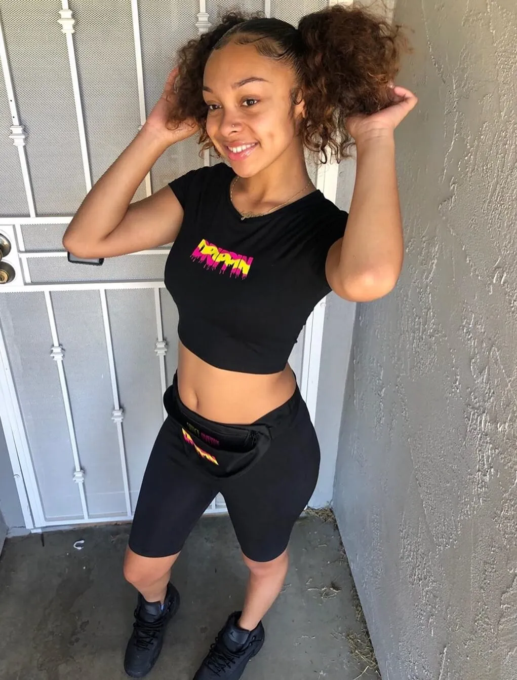 Pink Lemonade Drippin (S) | Black Crop Top