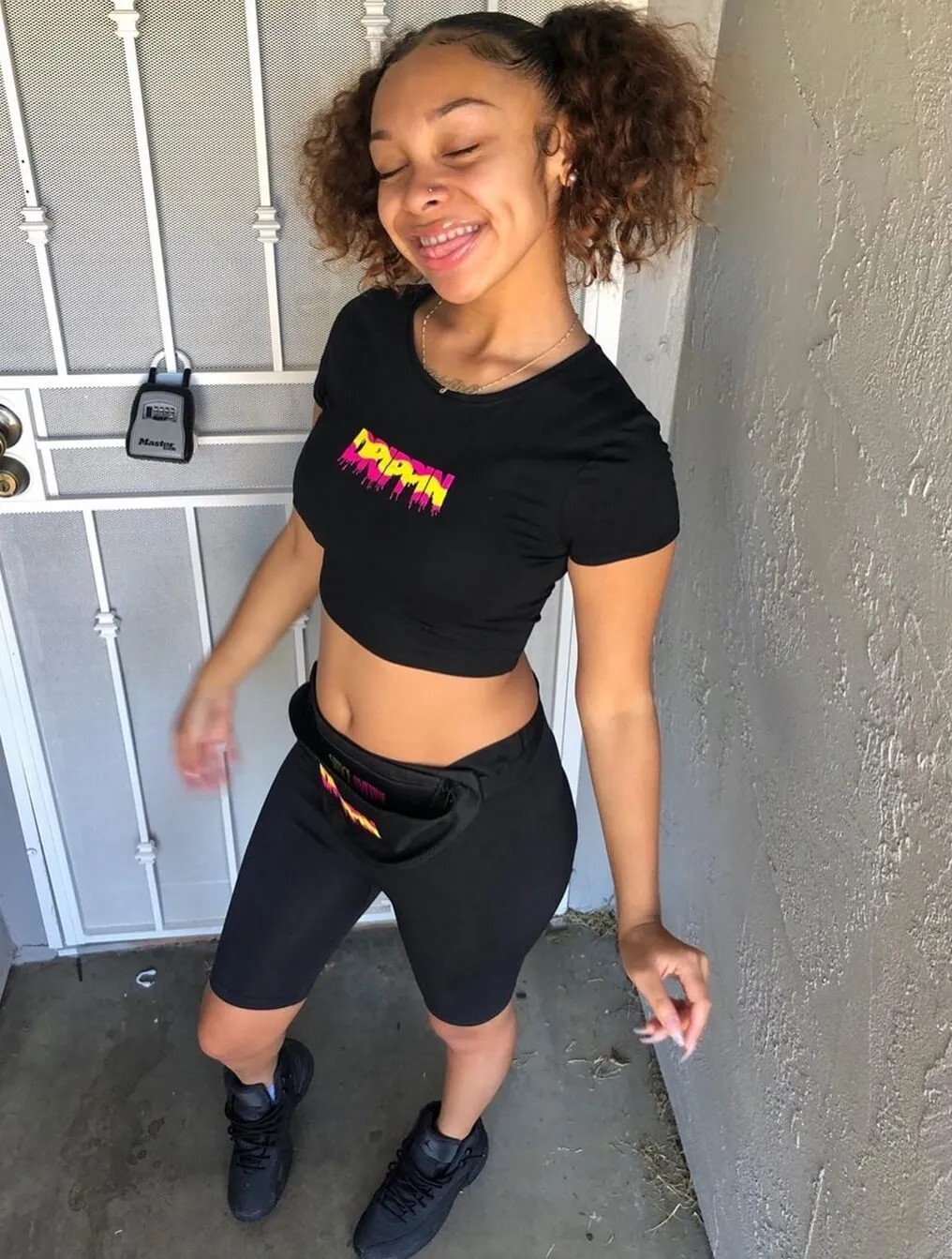 Pink Lemonade Drippin (S) | Black Crop Top