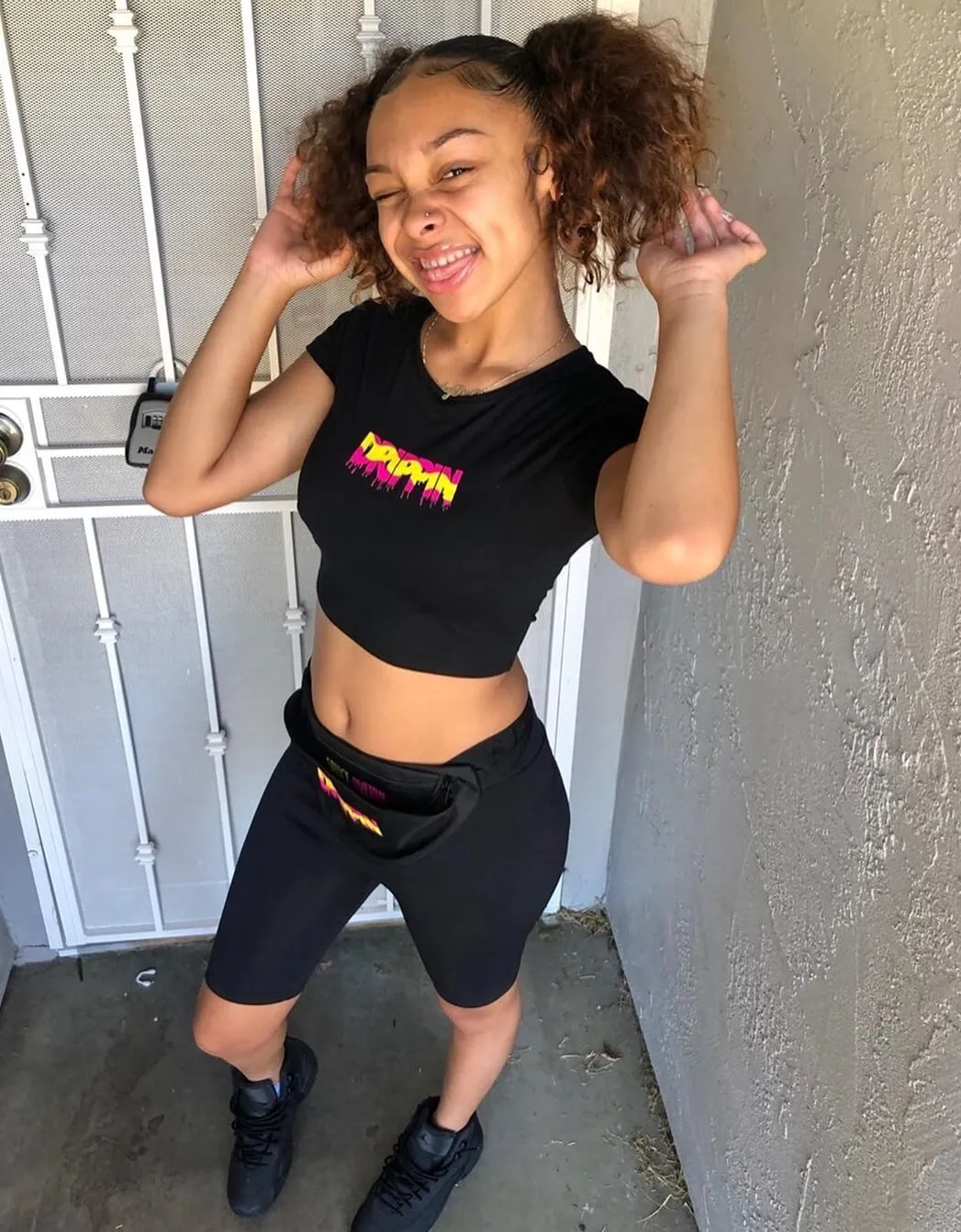 Pink Lemonade Drippin (S) | Black Crop Top