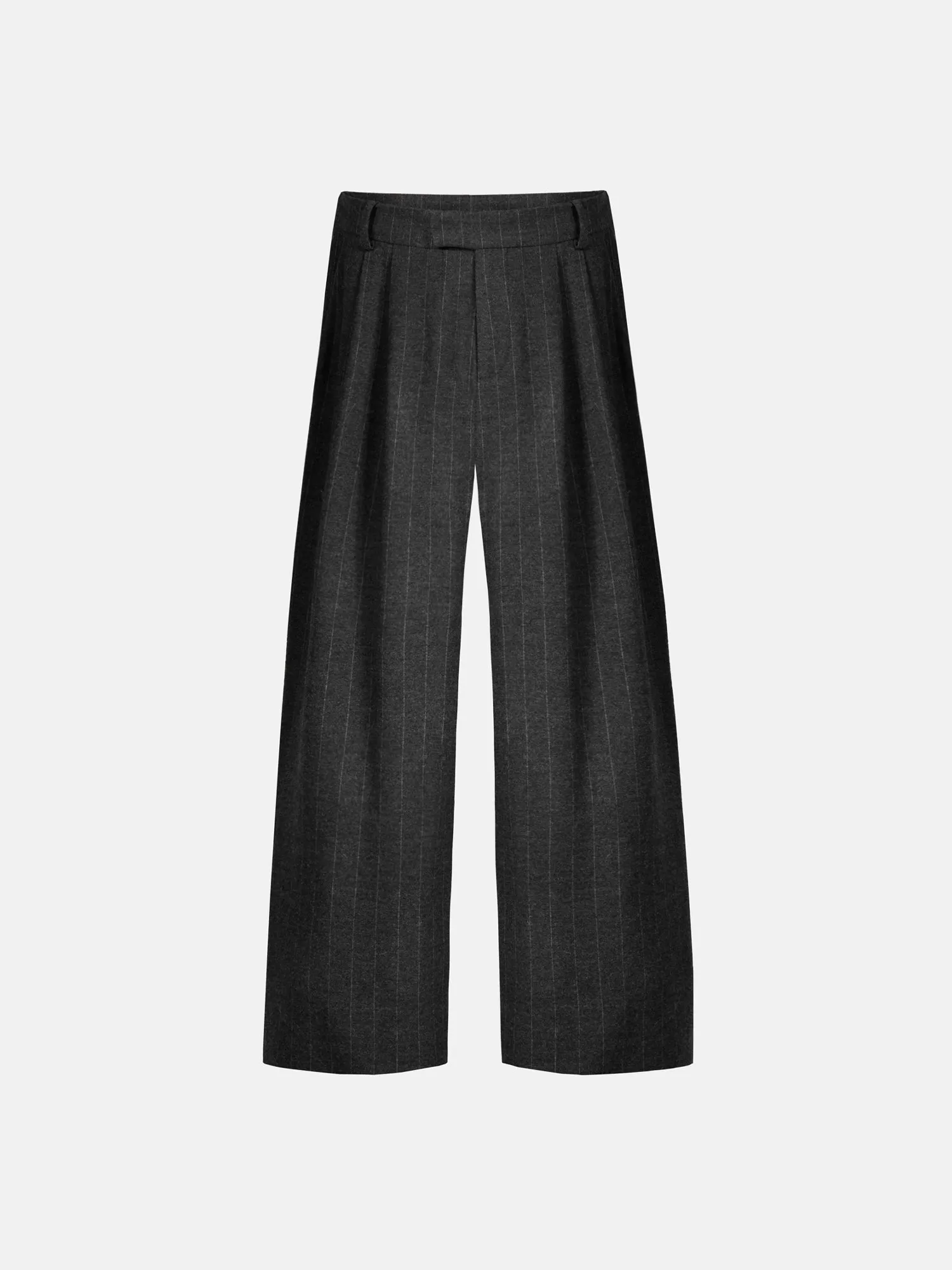 PINSTRIPE PLEATED PANTS - BLACK