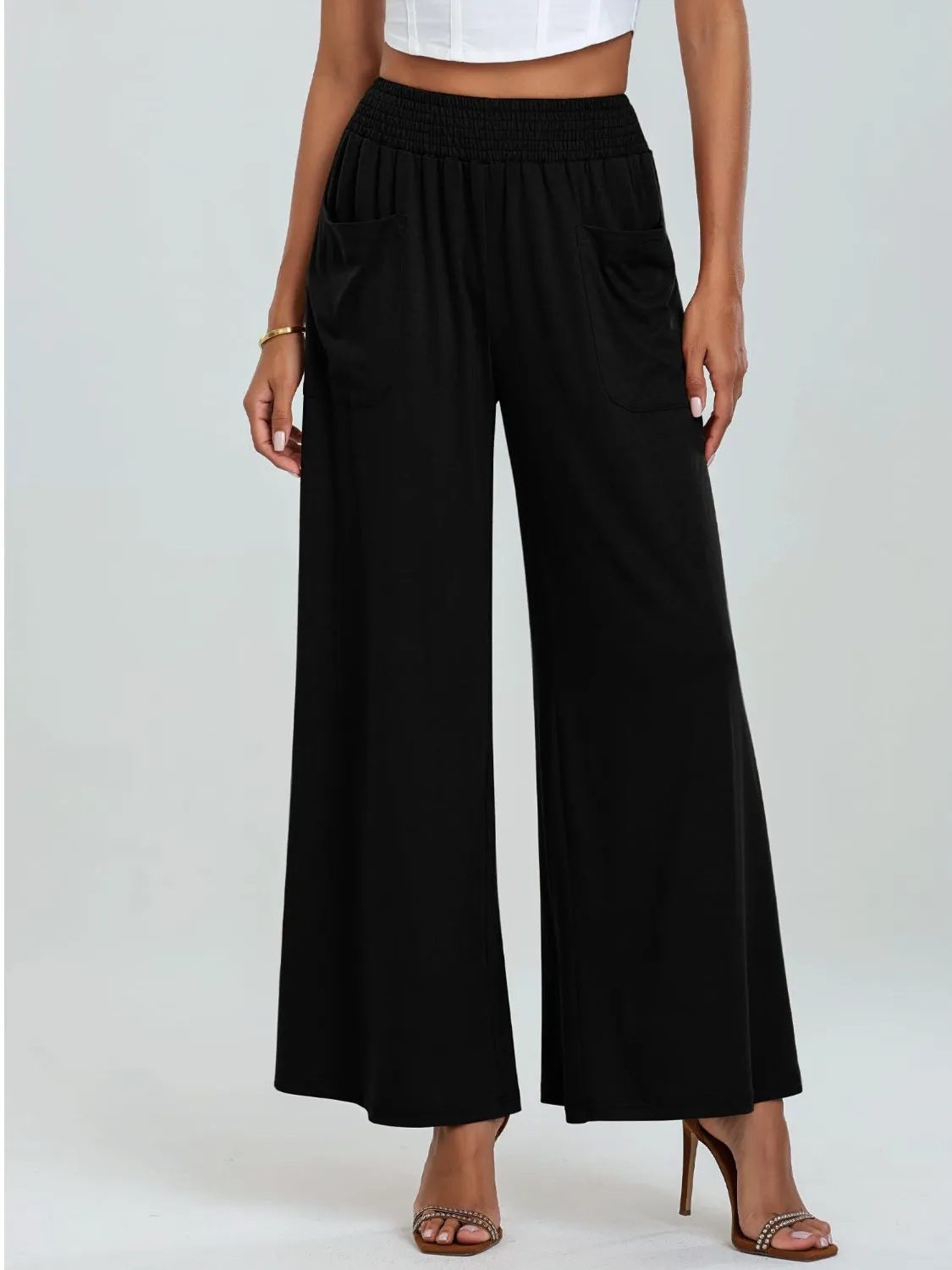 Pocketed Elastic Waist Wide Leg Pants (6 Colors)