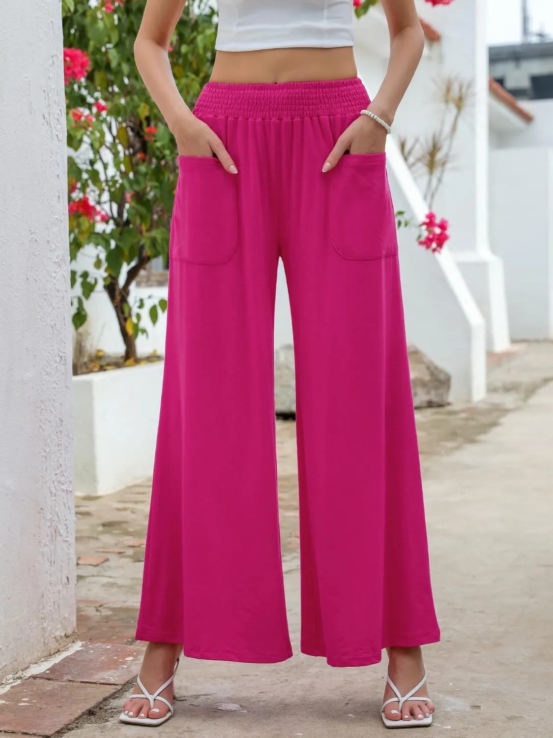 Pocketed Elastic Waist Wide Leg Pants (6 Colors)