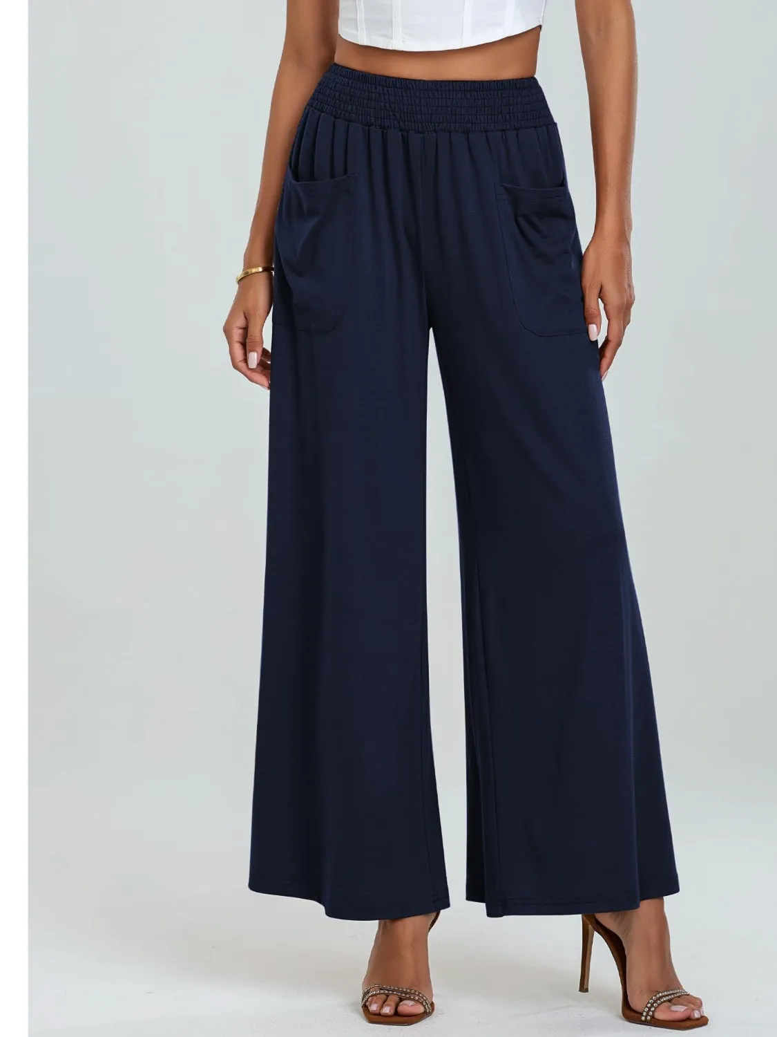 Pocketed Elastic Waist Wide Leg Pants (6 Colors)