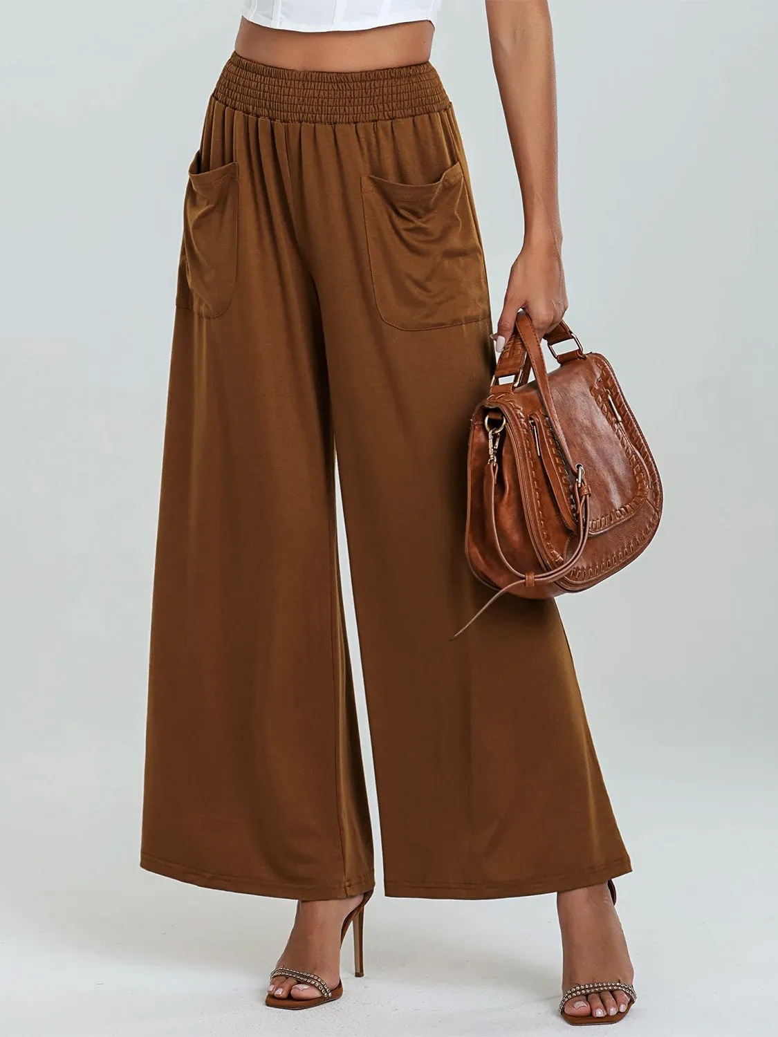 Pocketed Elastic Waist Wide Leg Pants (6 Colors)