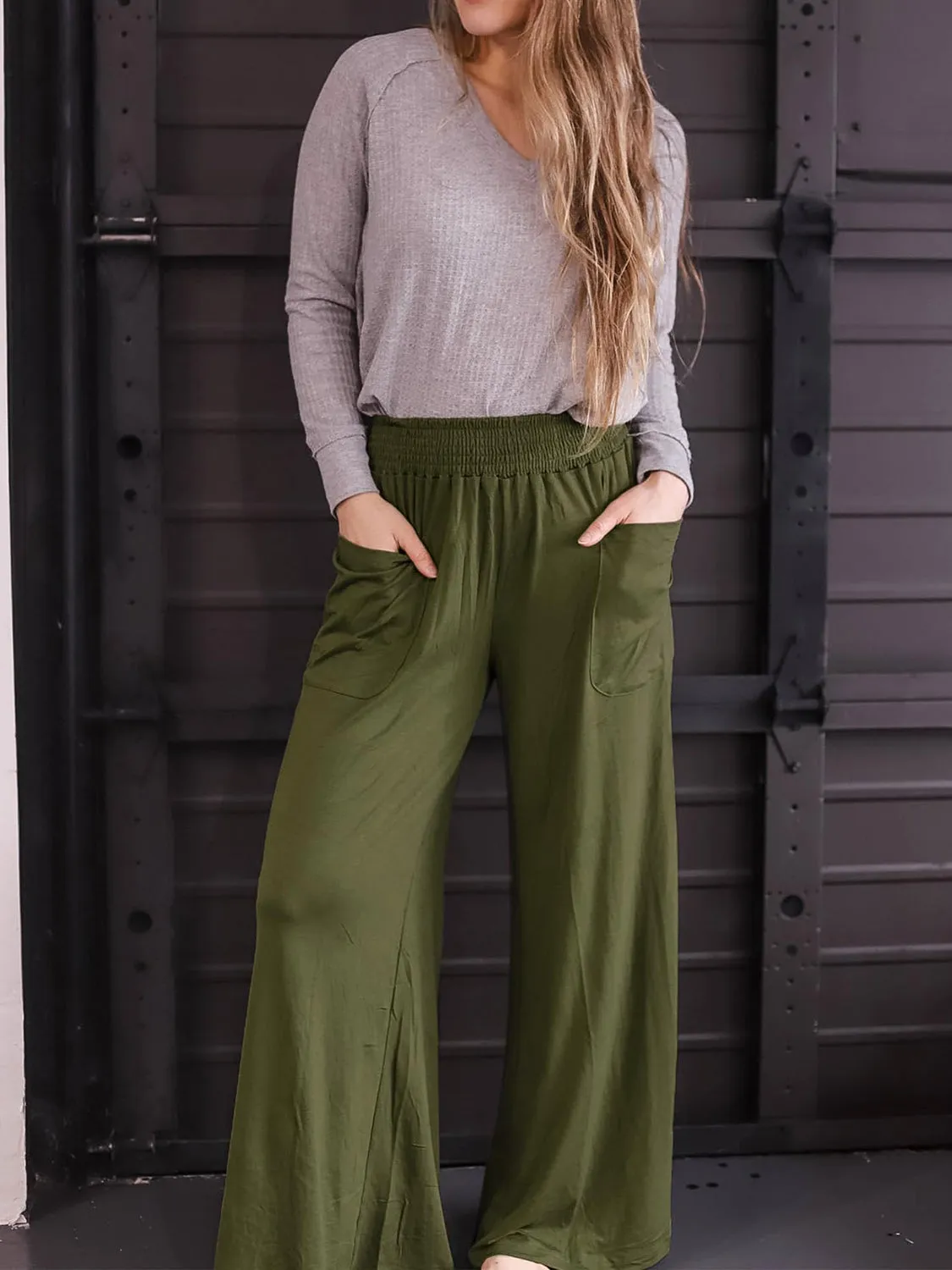 Pocketed Elastic Waist Wide Leg Pants (6 Colors)
