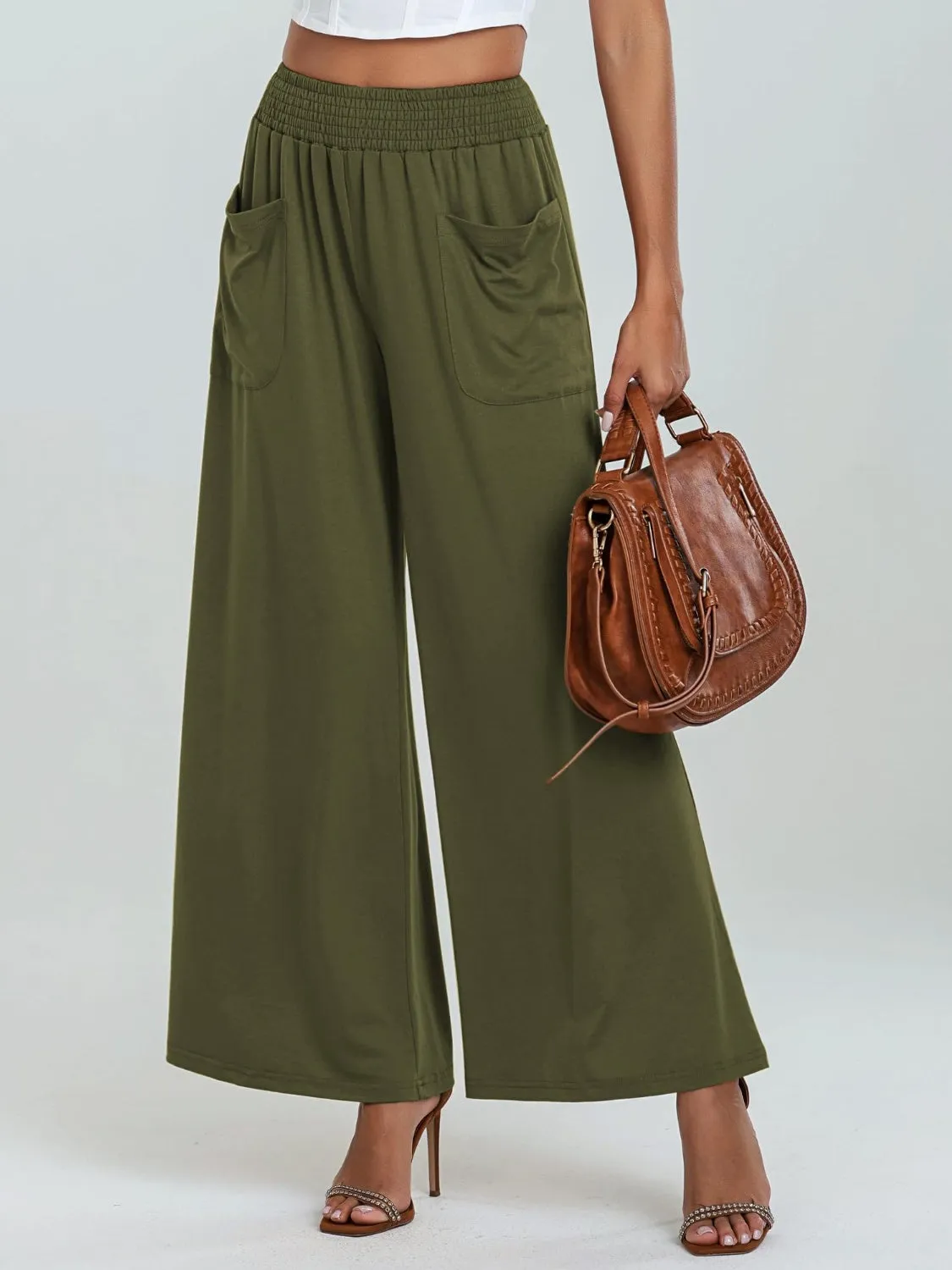 Pocketed Elastic Waist Wide Leg Pants (6 Colors)