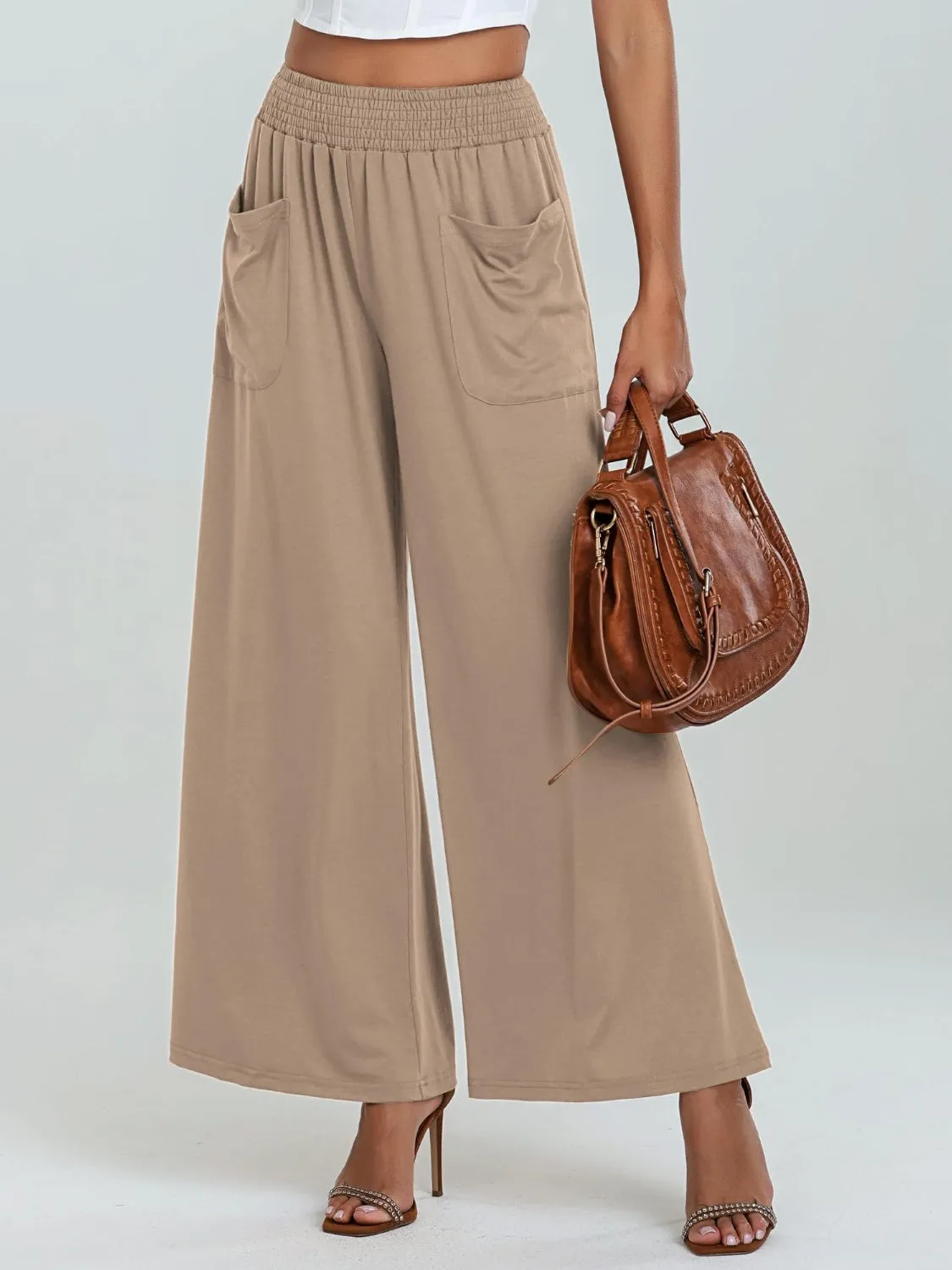 Pocketed Elastic Waist Wide Leg Pants (6 Colors)