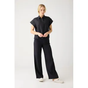 Posey wide mid-rise linen pants in black