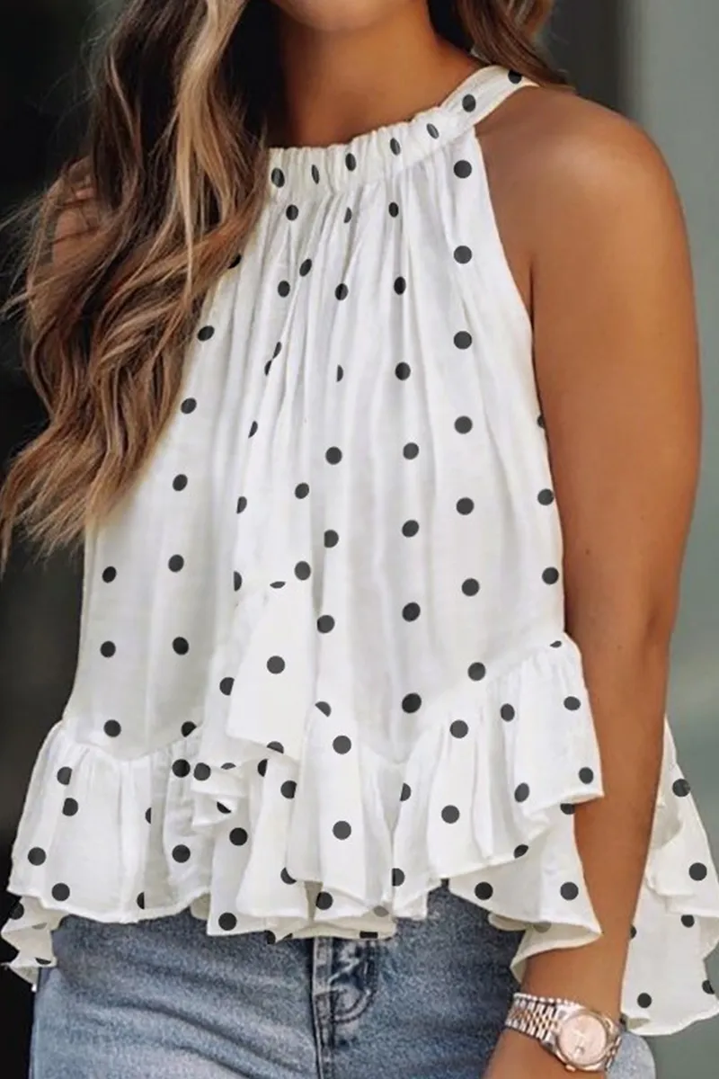 Print Split Joint Flounce T-Shirts(6 Colors)