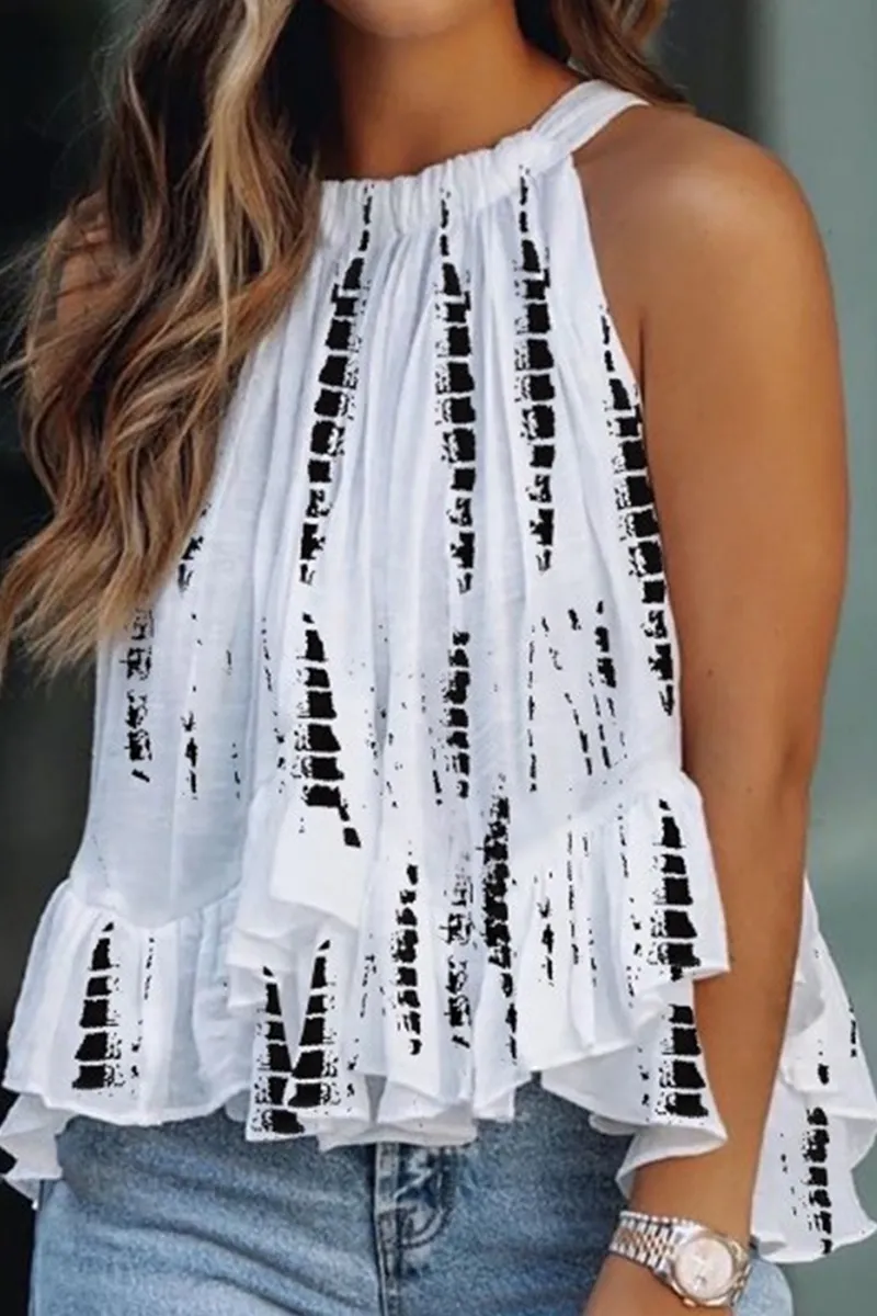 Print Split Joint Flounce T-Shirts(6 Colors)