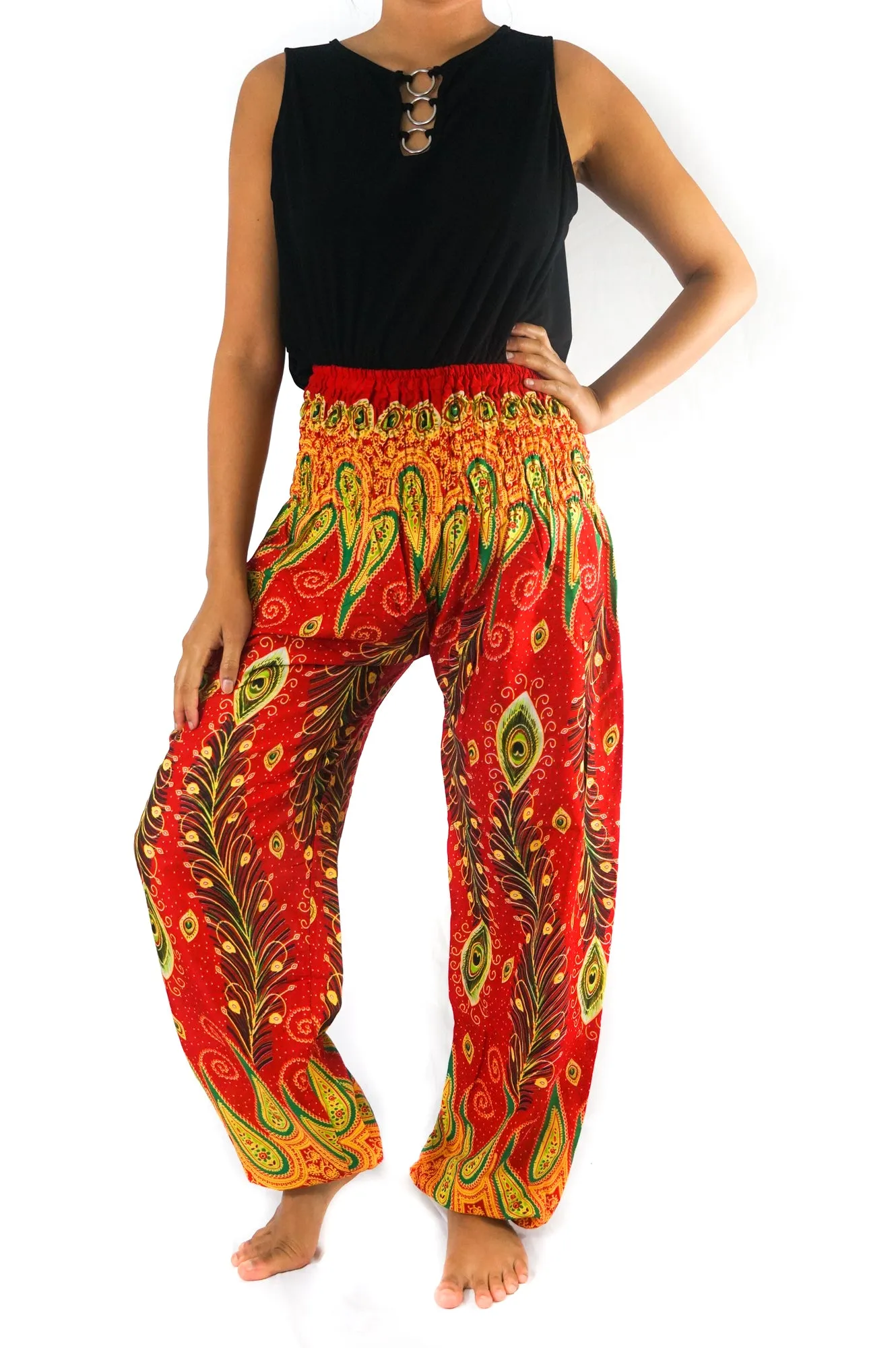 Red and Orange Peacock Pants