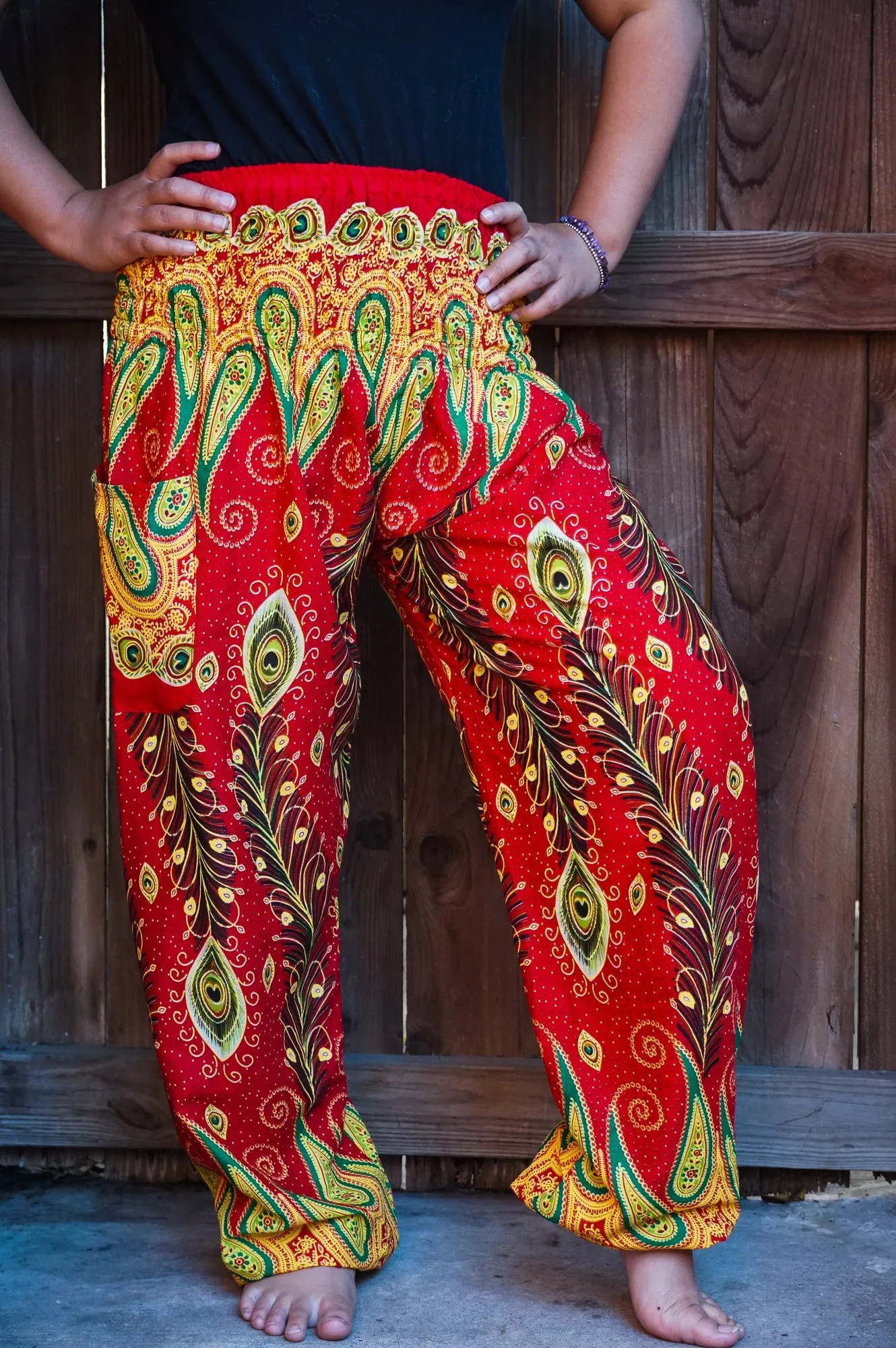 Red and Orange Peacock Pants