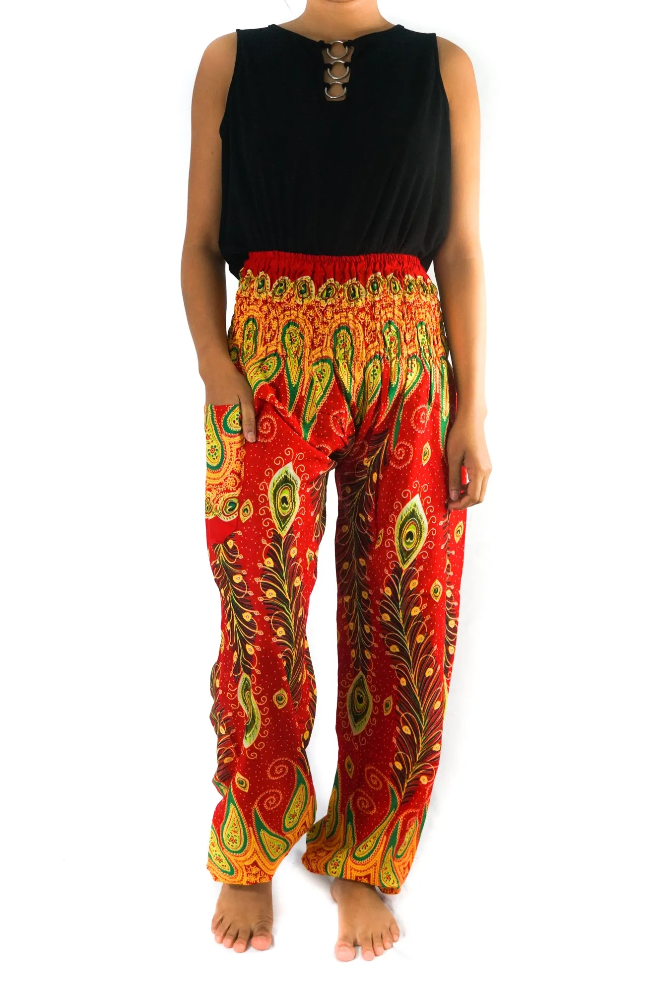 Red and Orange Peacock Pants