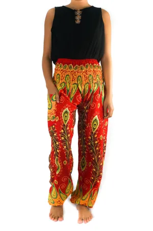 Red and Orange Peacock Pants