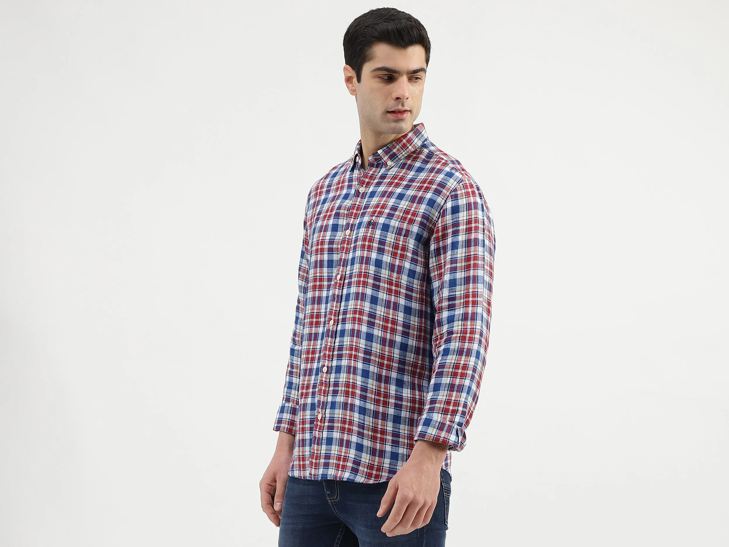 Regular Fit Collared Neck Checkered Shirts