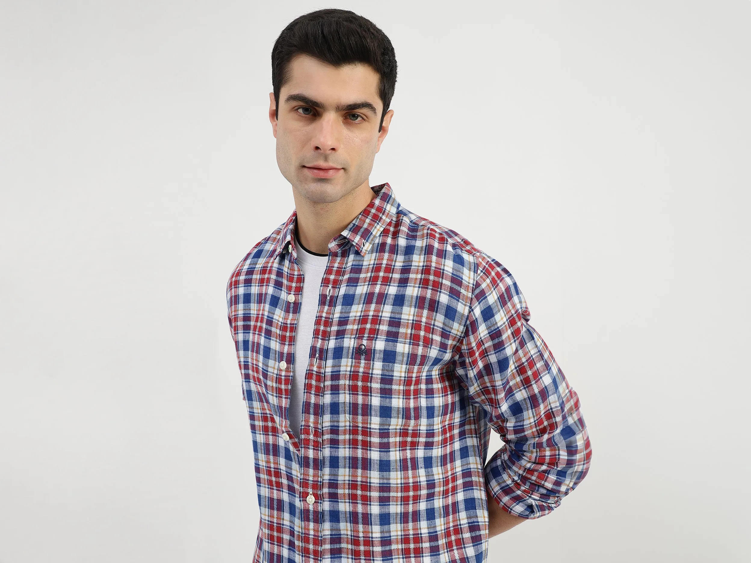 Regular Fit Collared Neck Checkered Shirts
