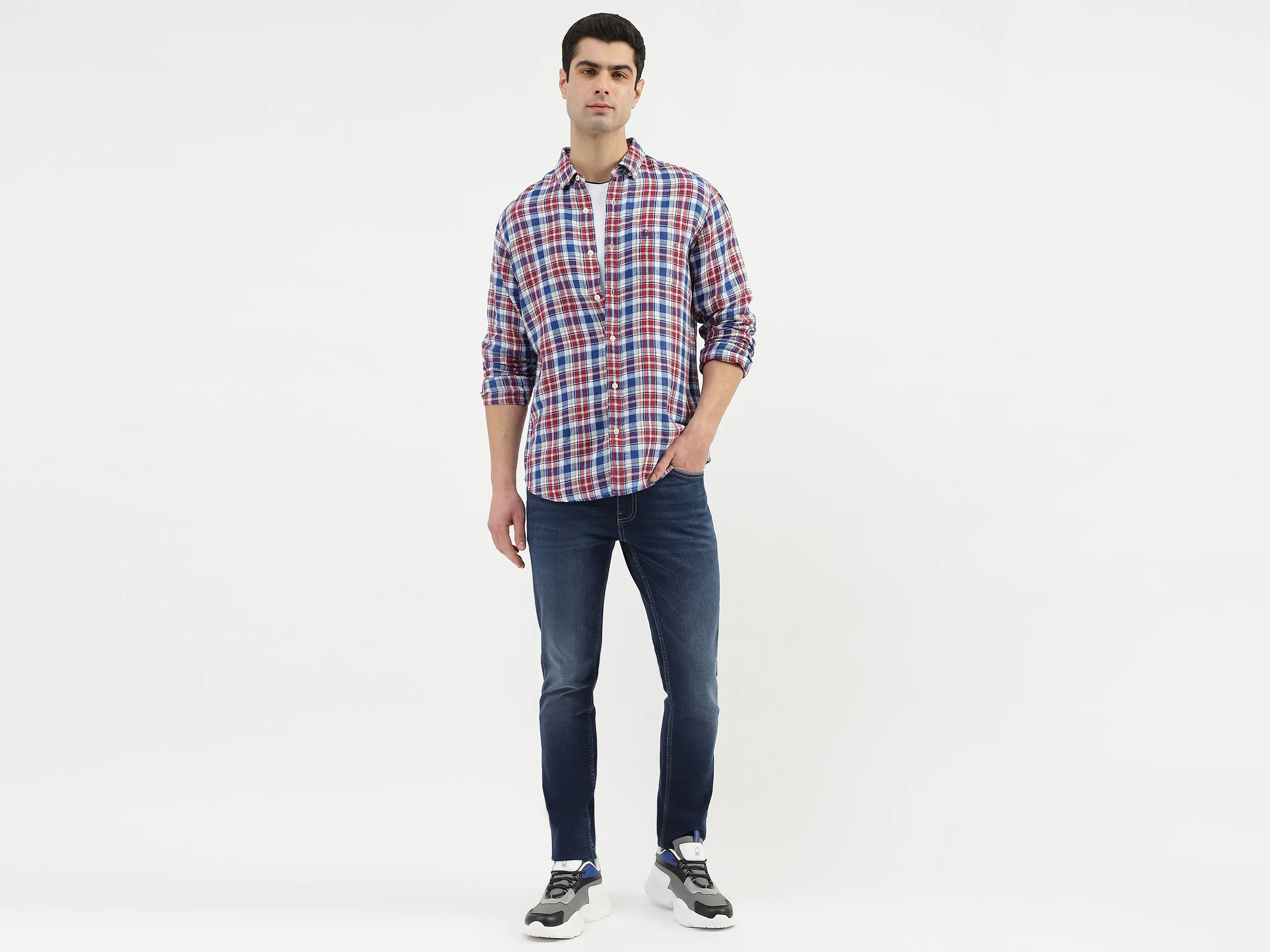 Regular Fit Collared Neck Checkered Shirts