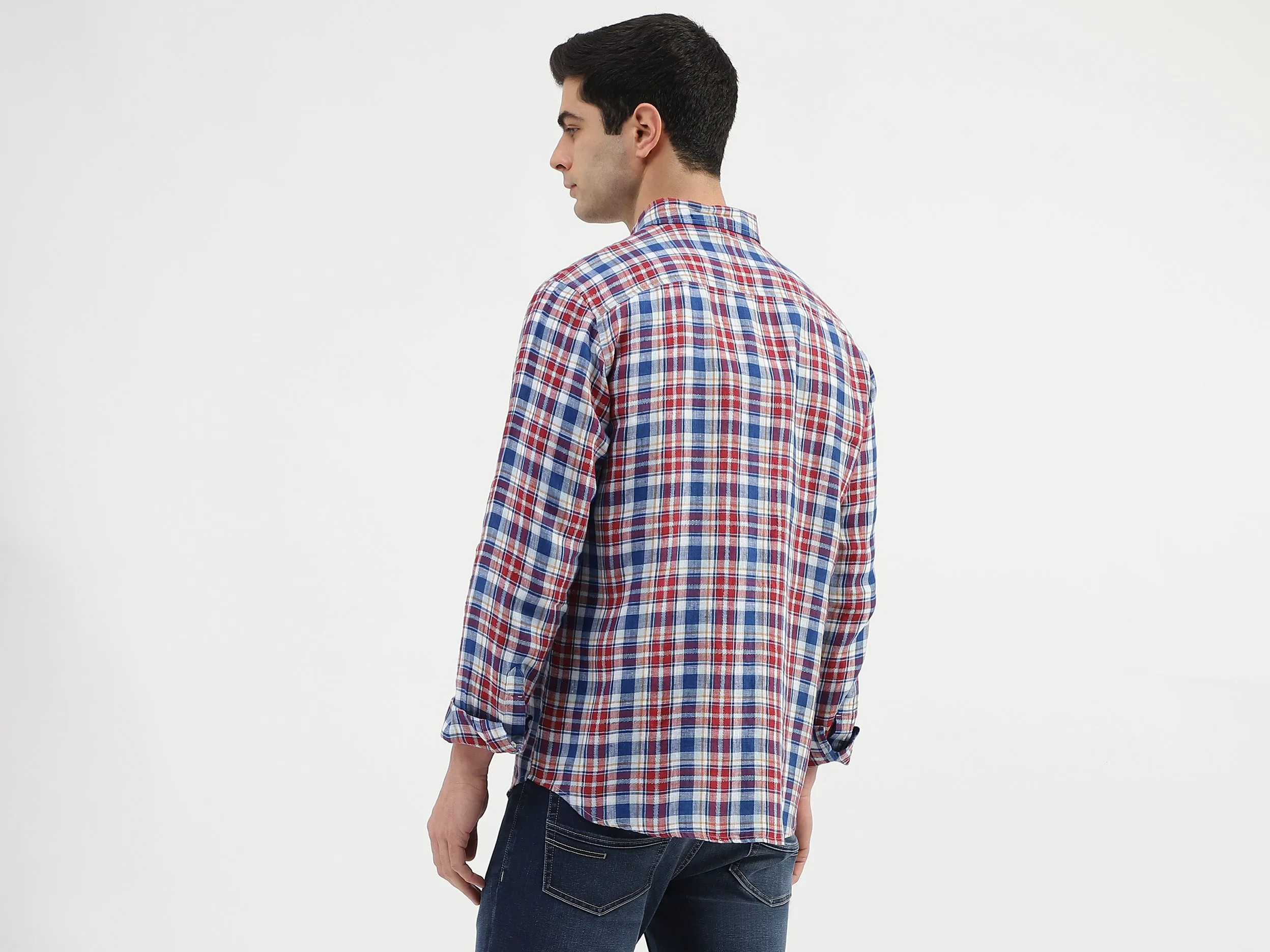 Regular Fit Collared Neck Checkered Shirts