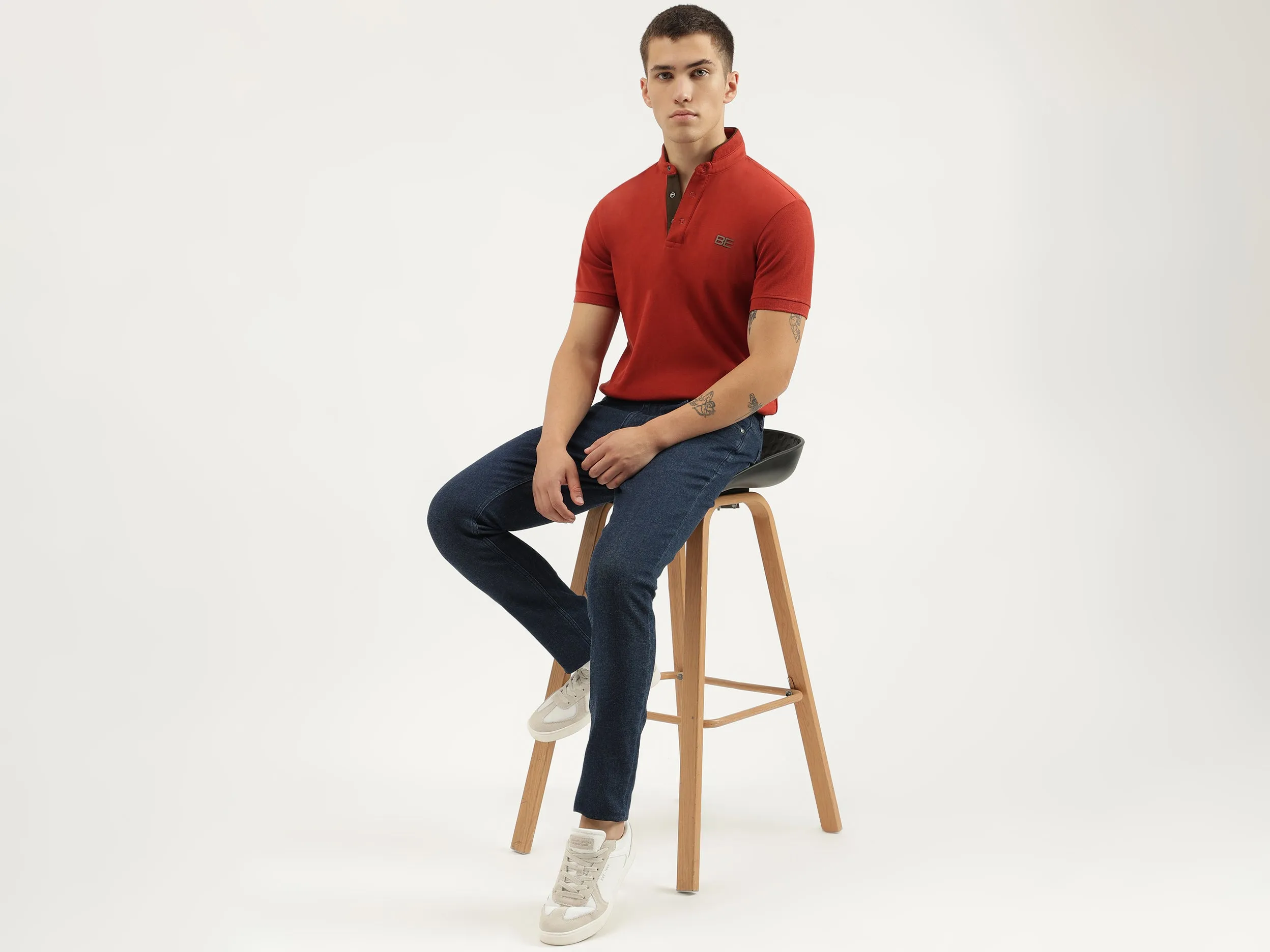 Regular Fit Stand Collar Solid T-shirts