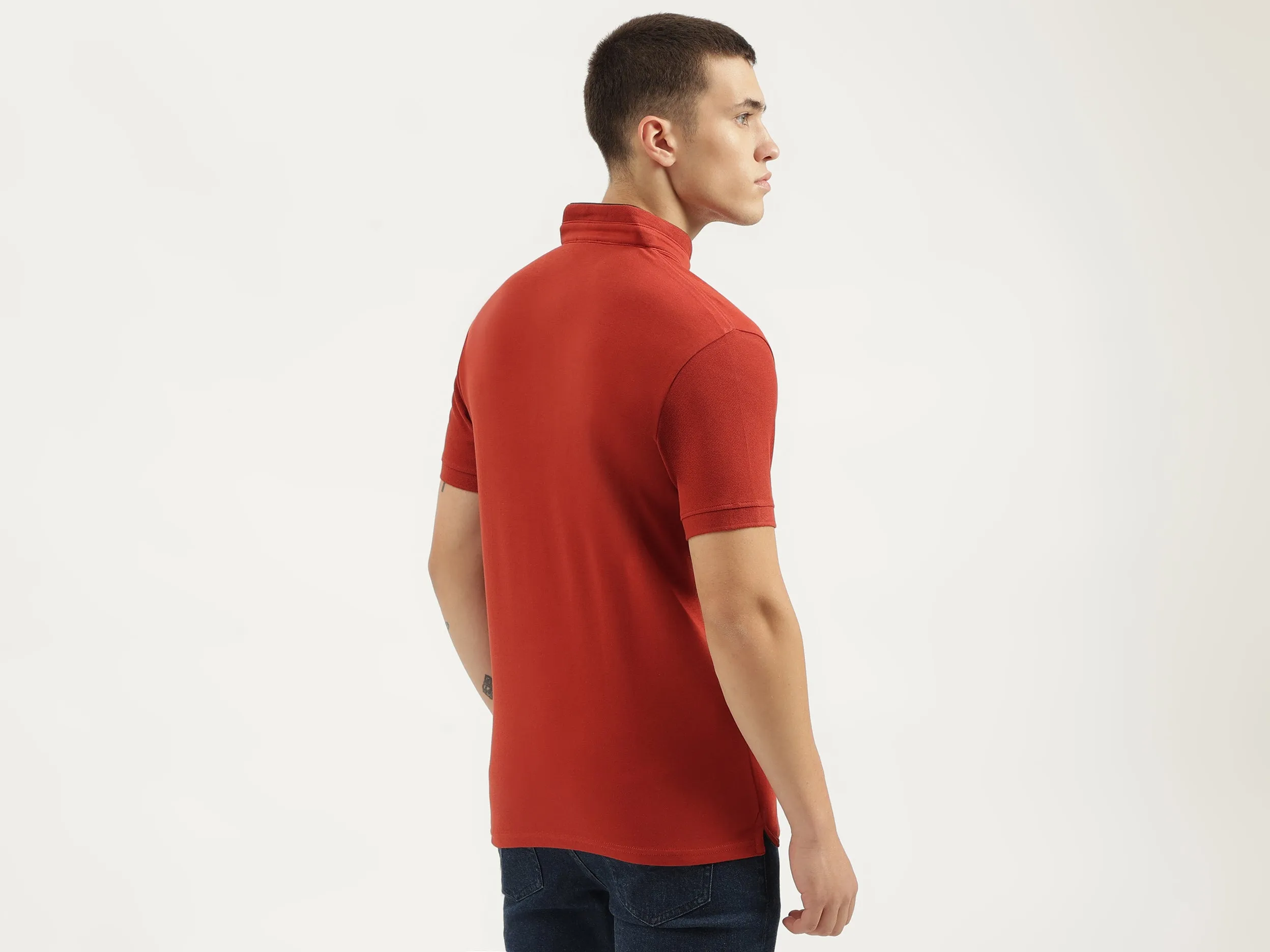 Regular Fit Stand Collar Solid T-shirts