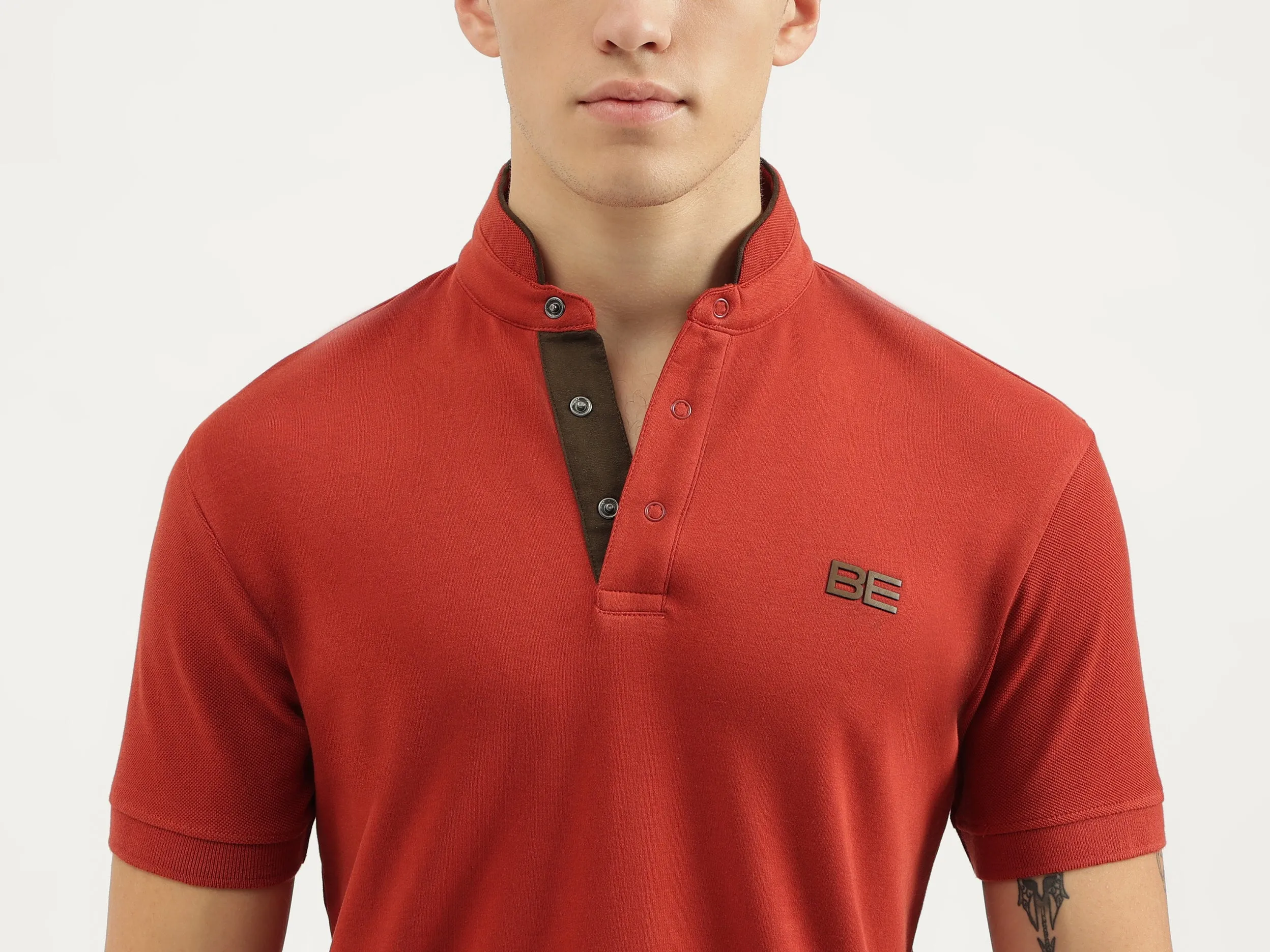 Regular Fit Stand Collar Solid T-shirts