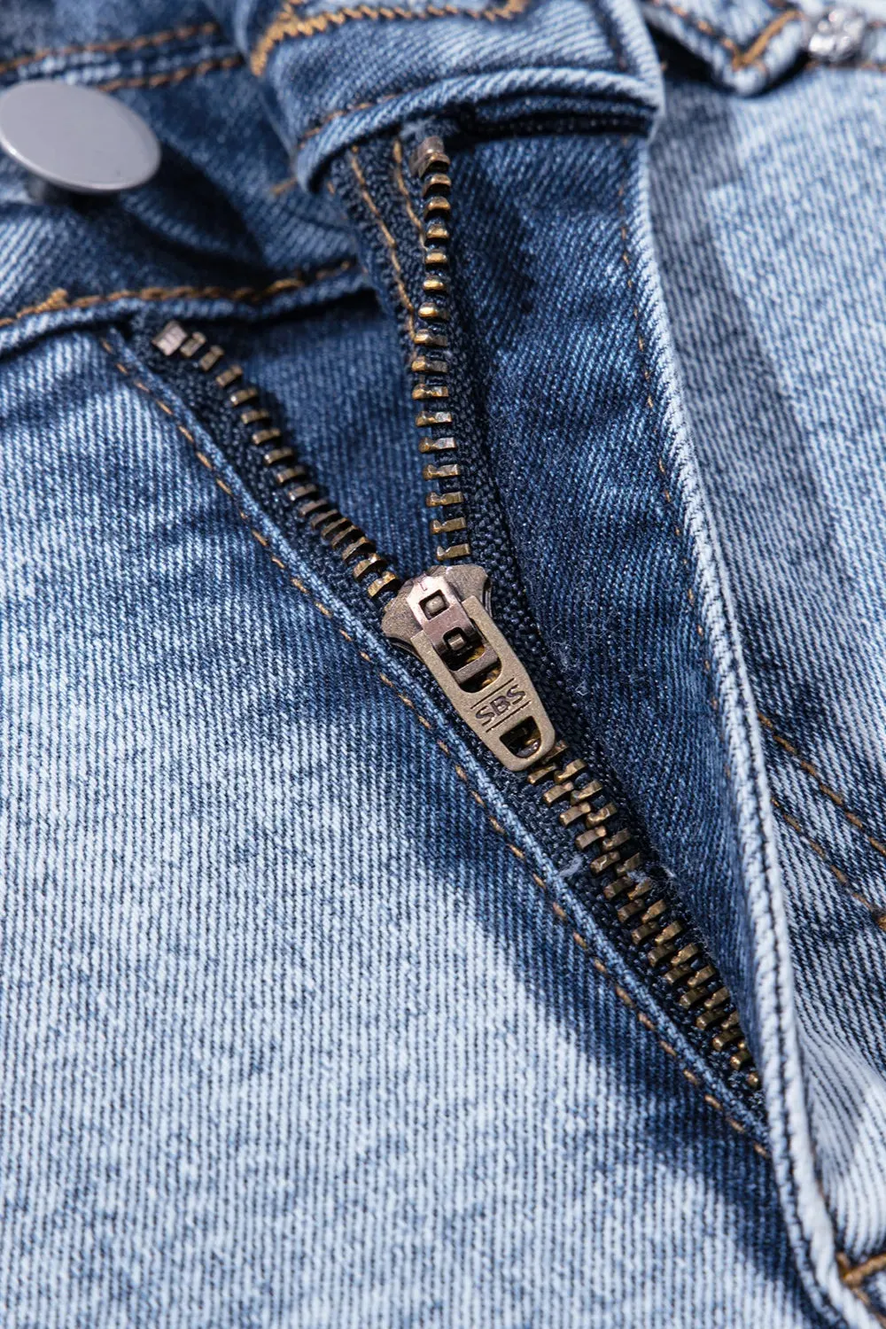 Rhinestone Light Wash Raw Hem High Waist Denim Shorts