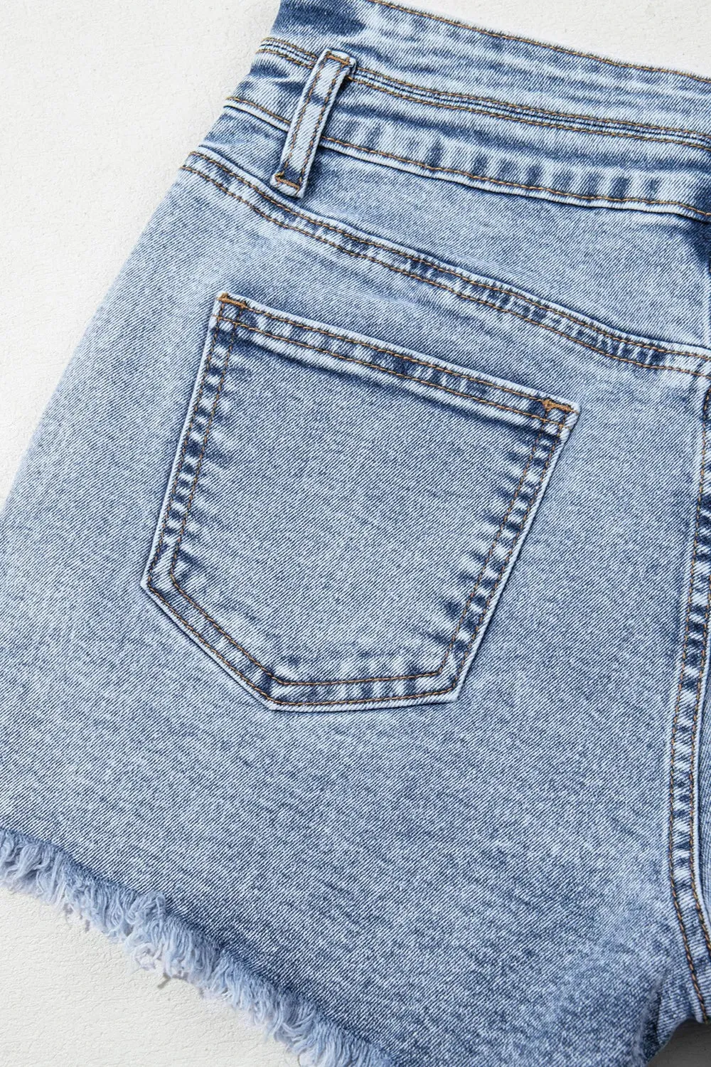 Rhinestone Light Wash Raw Hem High Waist Denim Shorts