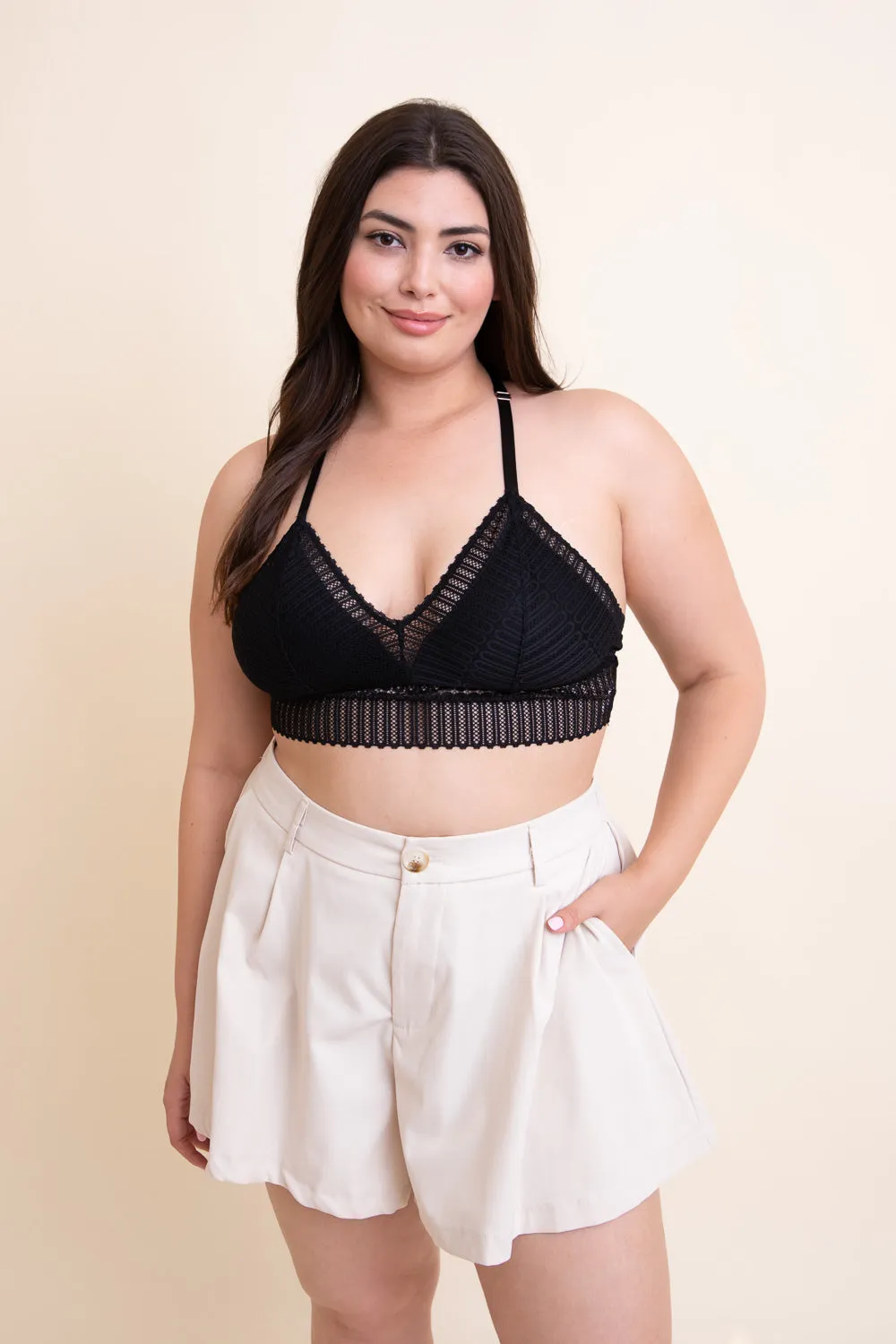 Ribbed Lace Boho Racerback Bralette Plus - 4 colors