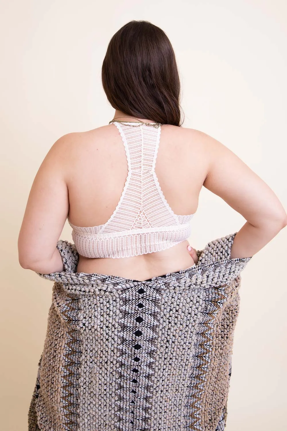 Ribbed Lace Boho Racerback Bralette Plus - 4 colors