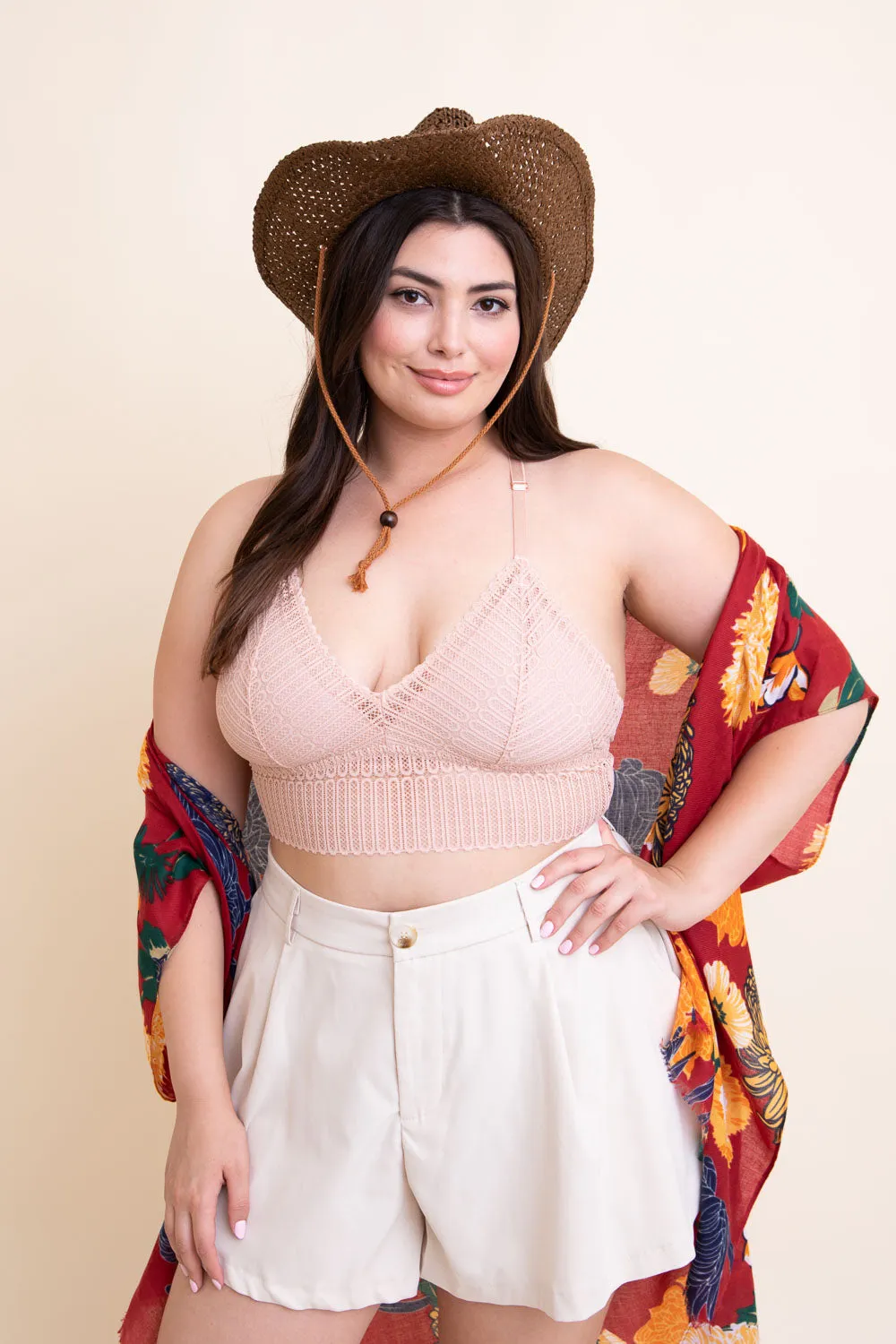 Ribbed Lace Boho Racerback Bralette Plus - 4 colors