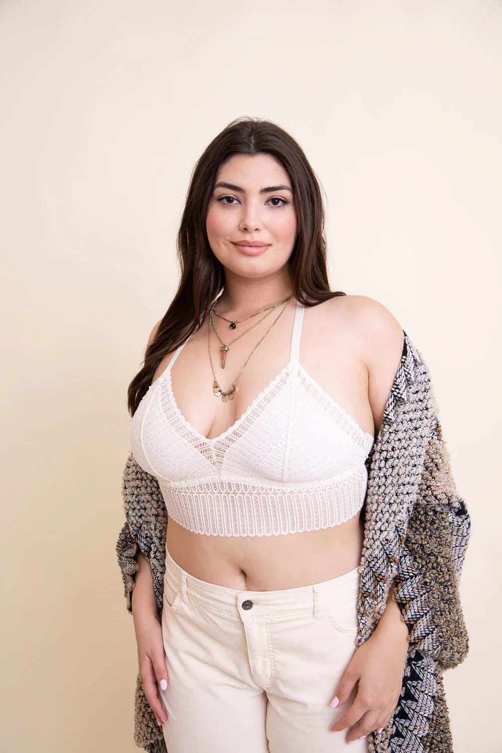 Ribbed Lace Boho Racerback Bralette Plus - 4 colors