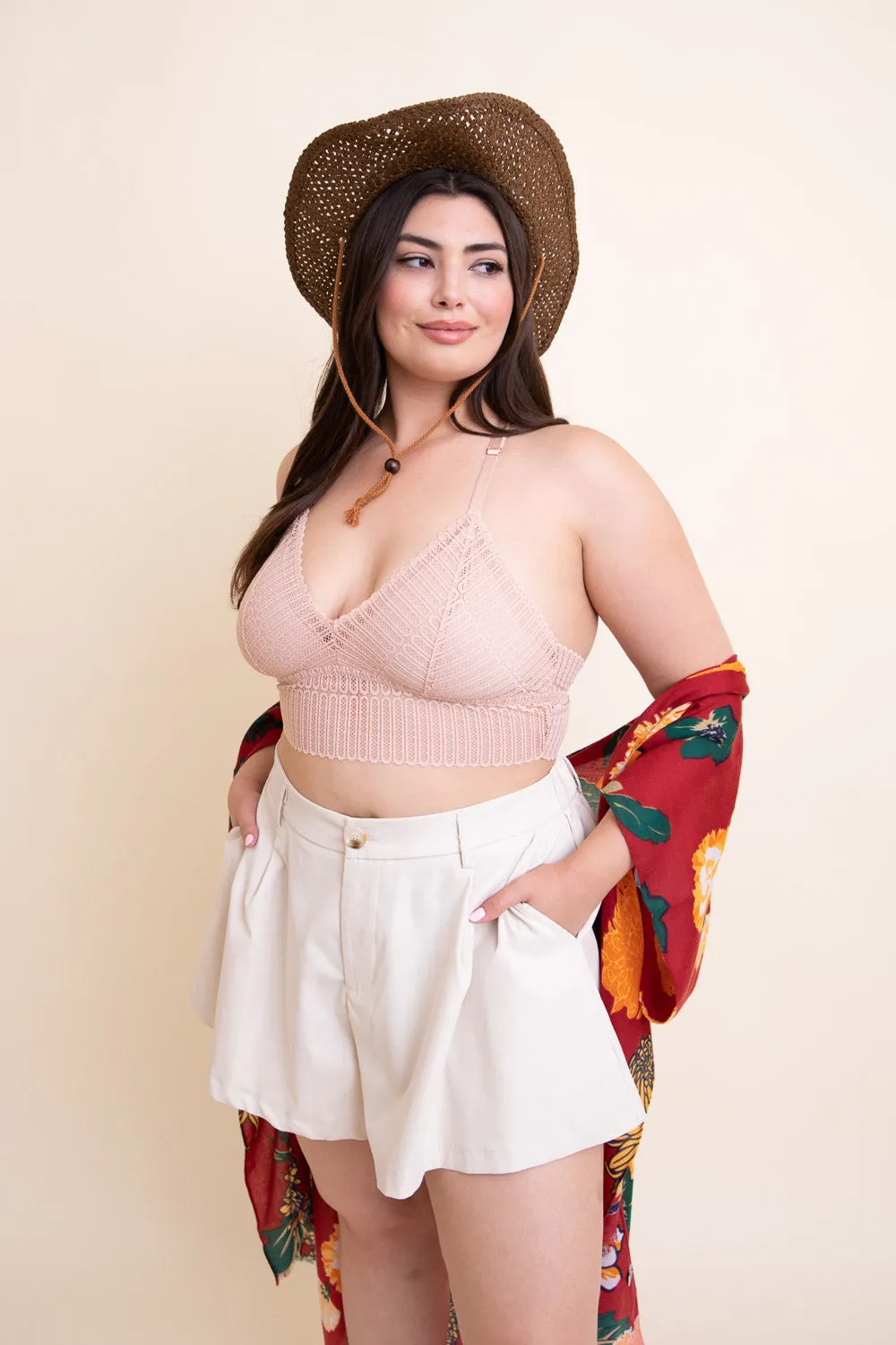 Ribbed Lace Boho Racerback Bralette Plus - 4 colors