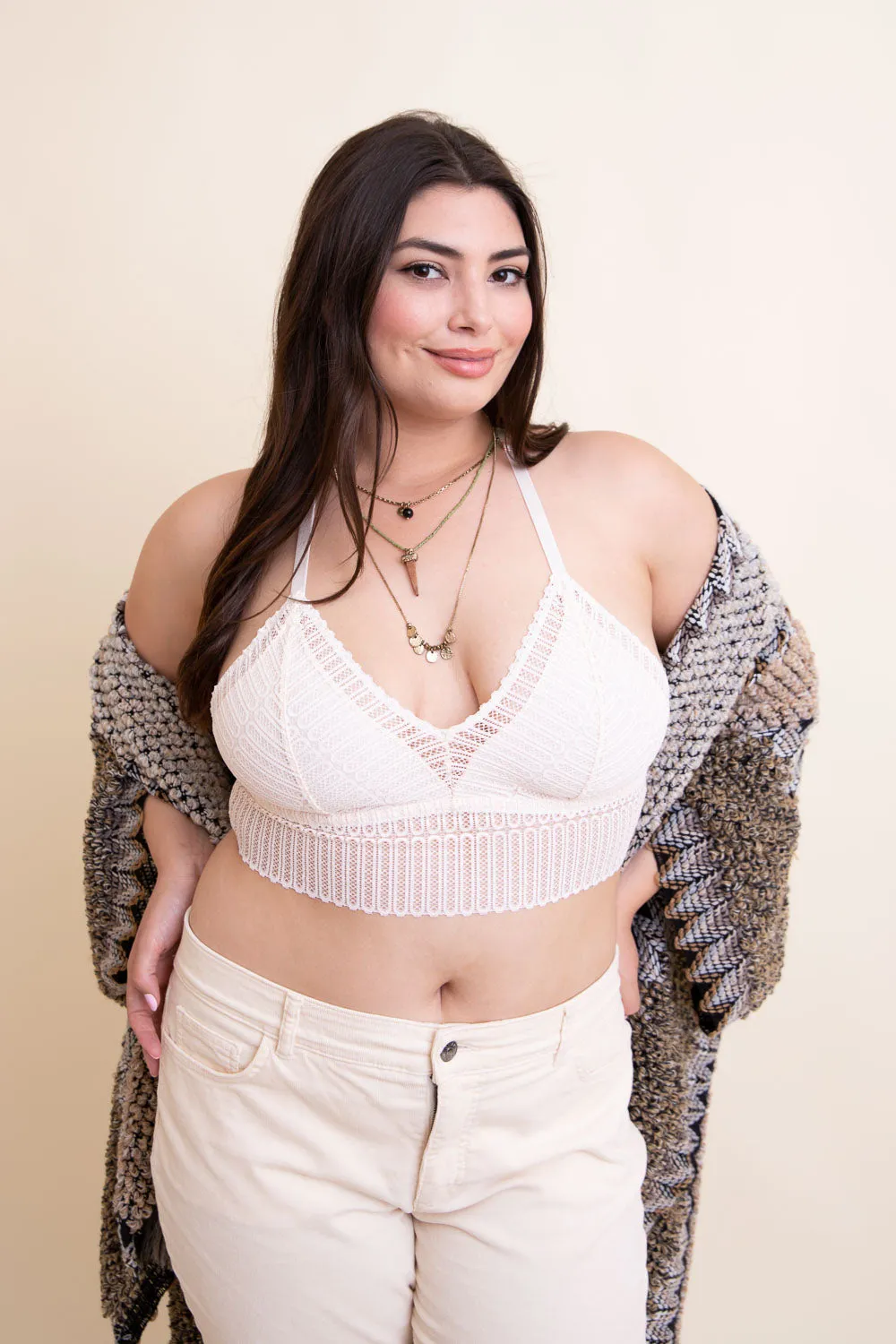 Ribbed Lace Boho Racerback Bralette Plus - 4 colors