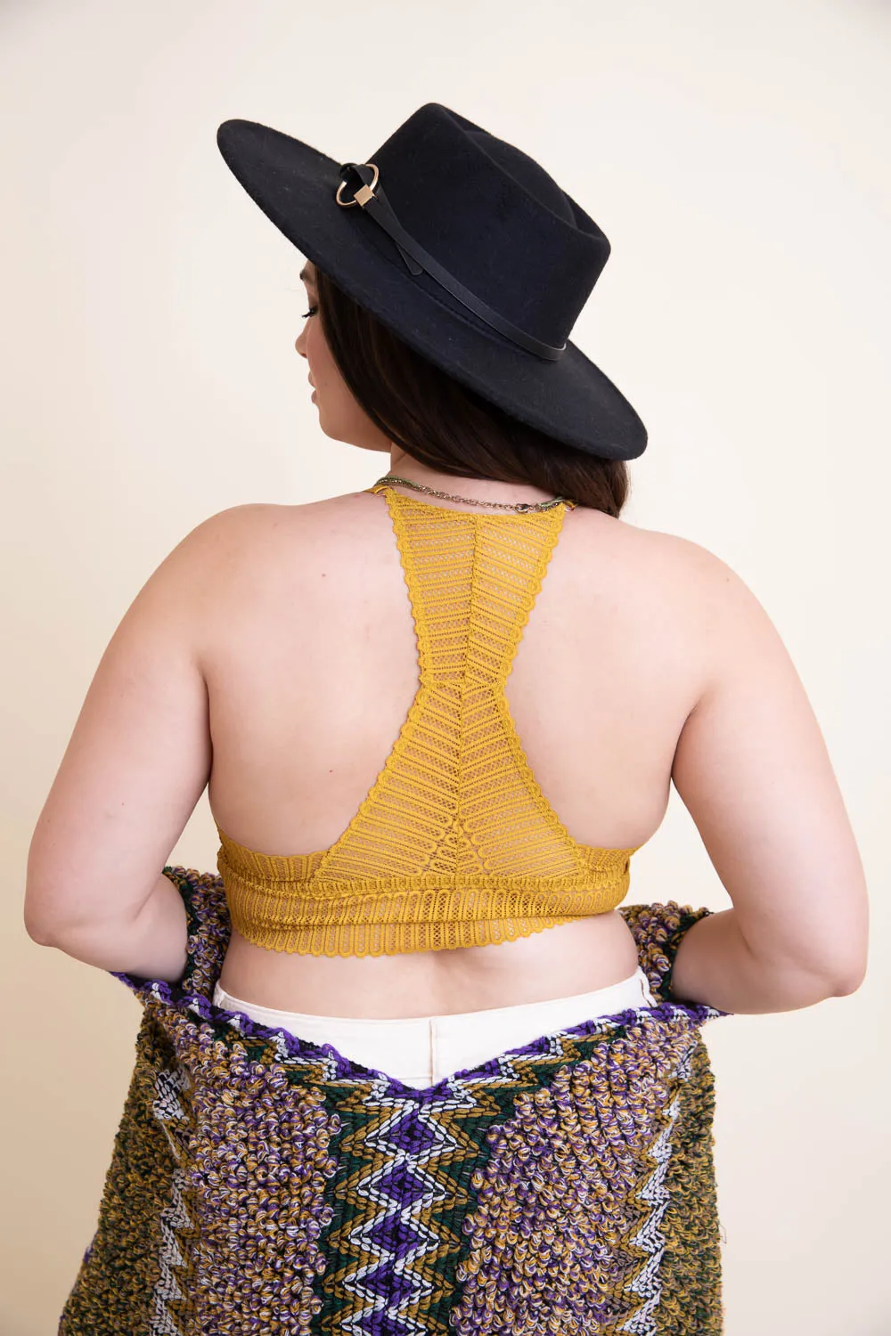 Ribbed Lace Boho Racerback Bralette Plus - 4 colors