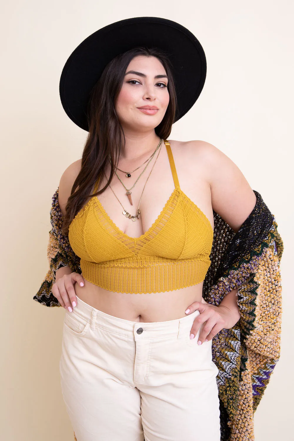 Ribbed Lace Boho Racerback Bralette Plus - 4 colors